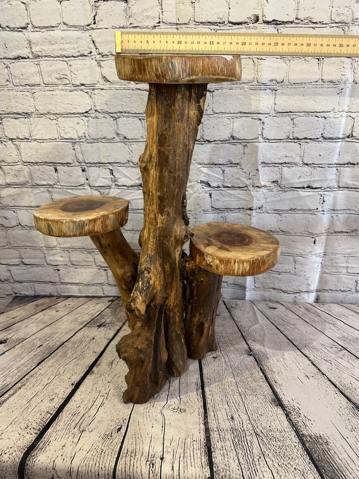 60cm x 45cm Triple Teak Root Wood Mushroom Coffee Table Side Home Furniture