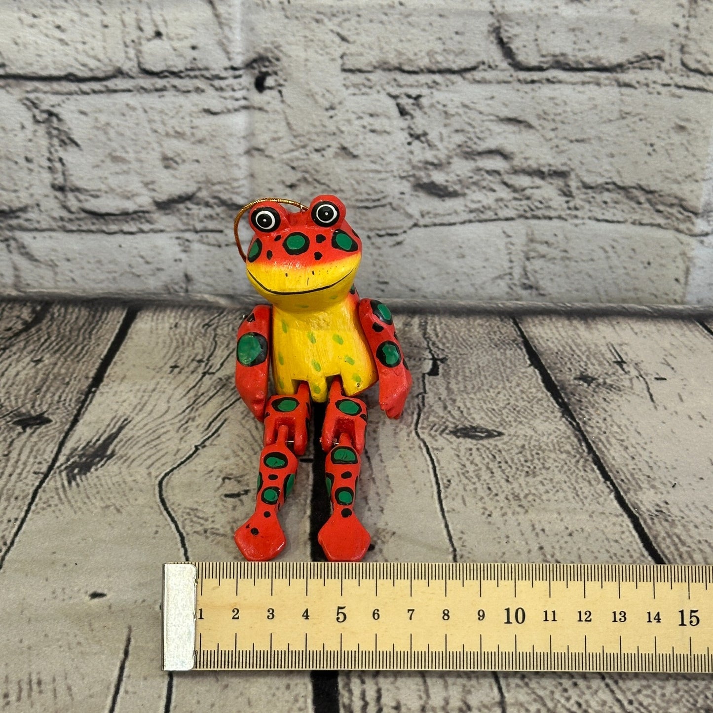 10cm Red Frog Sitting Animal, Wooden Shelf Ornament Handmade and Fairtrade