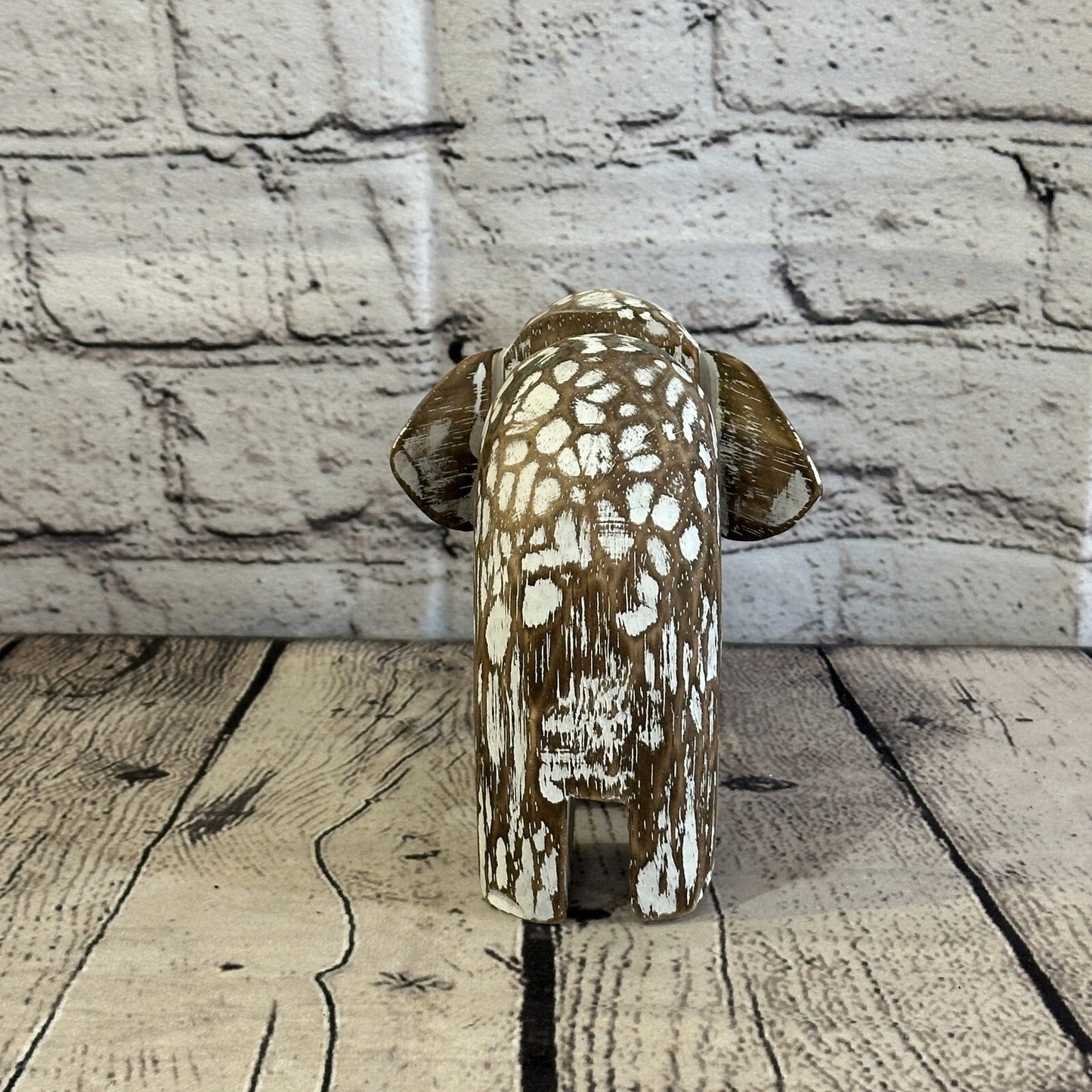 Brown Wooden Elephant With Shabby Pattern 12cm x 12cm Handmade and Fairtrade