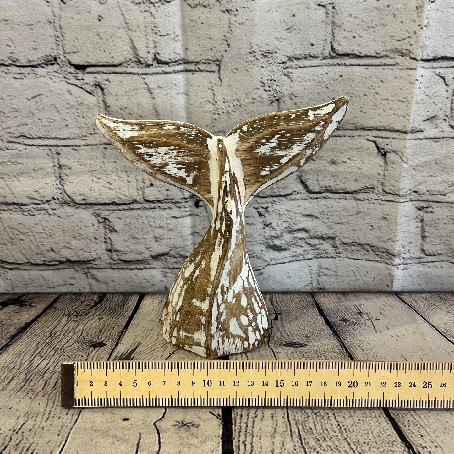 20cm x 18cm Whale Tail Brown Fish Wood Coastal Ocean Bathroom Decoration