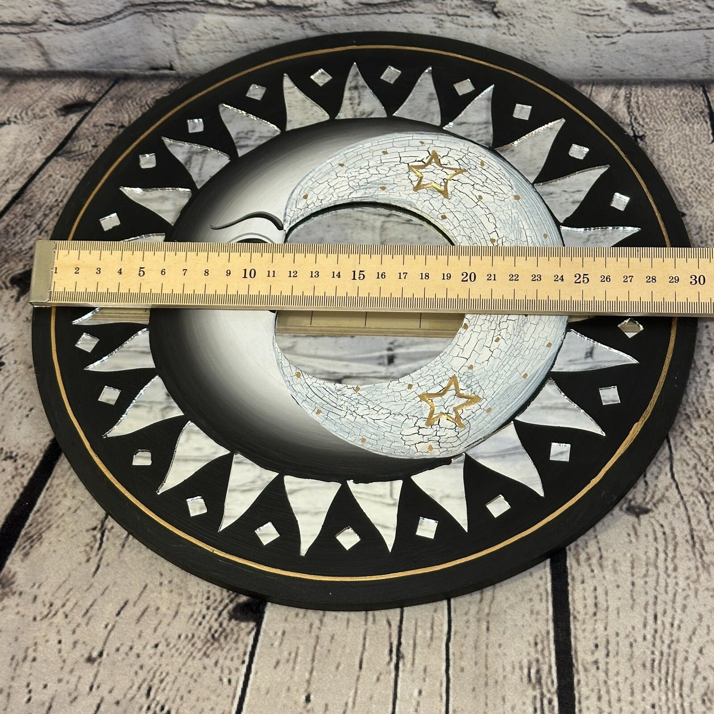 Black Full Moon Mosaic Tile Wall Mirror 30cm x 30cm 12 Inches Handmade Fairtrade