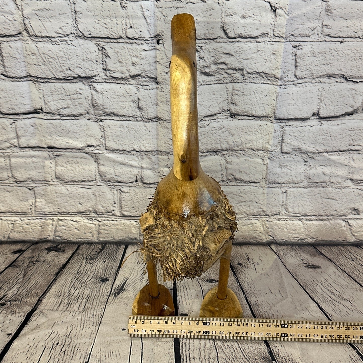 Looking Back 40cm Tall Wooden Hairy Duckling Baby Duck Bamboo Root Fairtrade