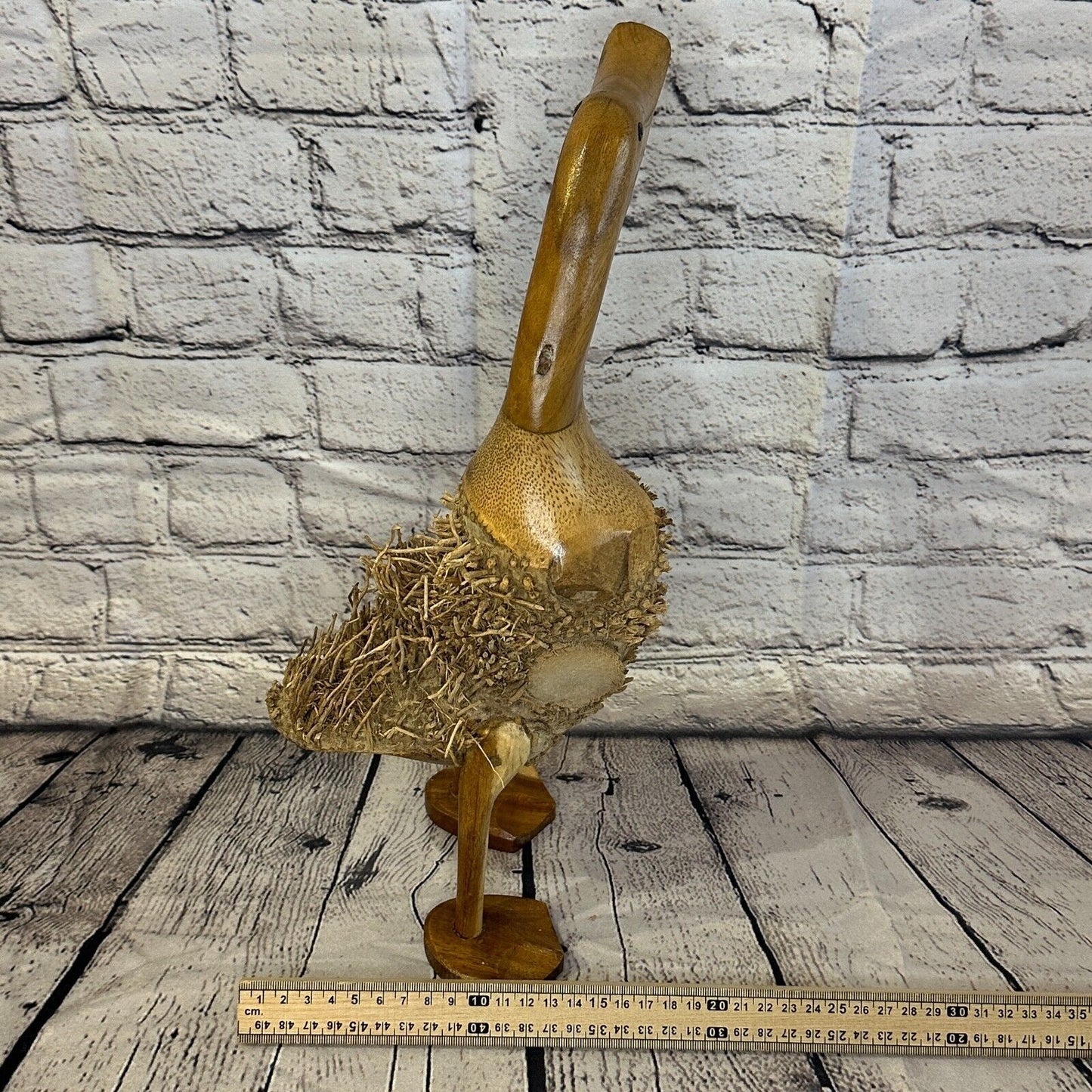 Looking Left 40cm Tall Wooden Hairy Duckling Baby Duck Bamboo Root Fairtrade