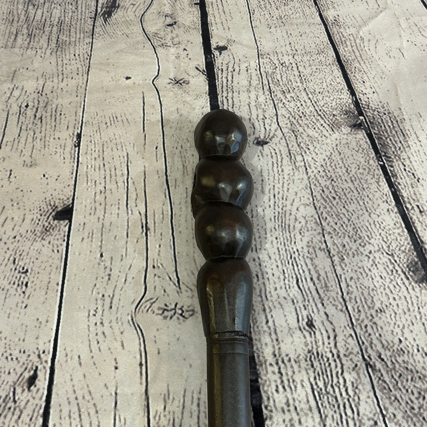 Pillar Three Skulls 90cm Tribal African Walking Stick Cane Hand Carved Dark Wood