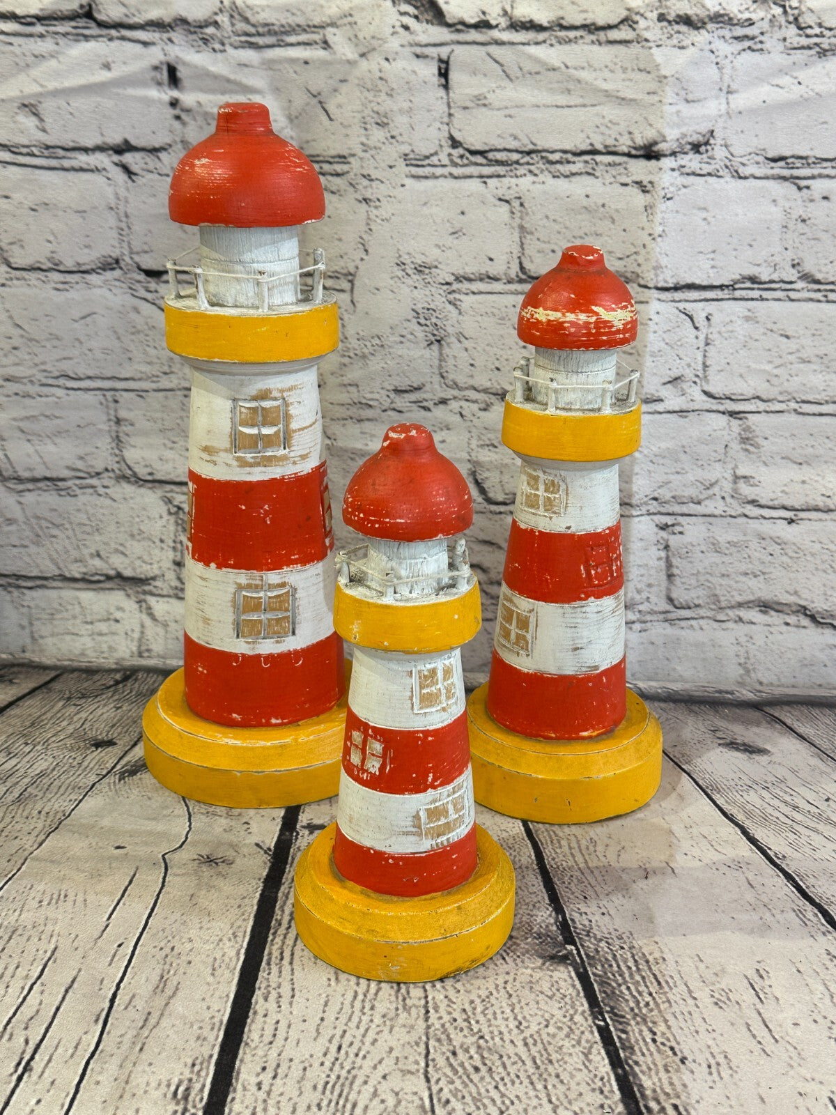 25cm Red White Wooden Lighthouse Ornament Nautical Coastal Sculpture Statue