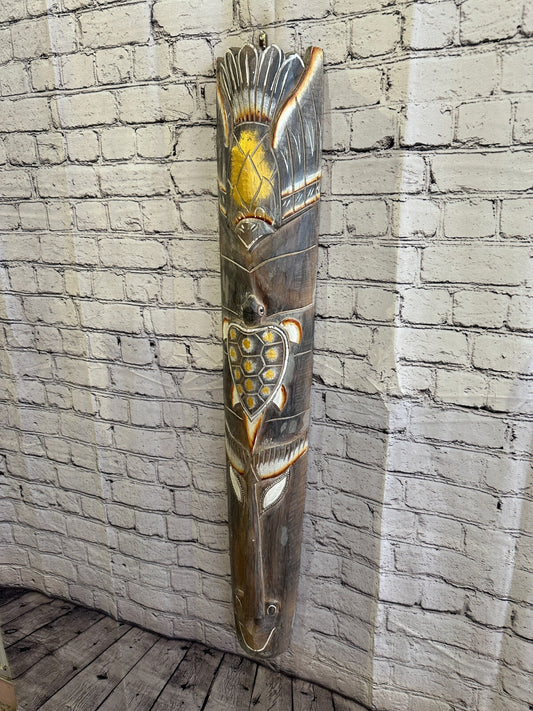 100cm Light Grey Turtle Hand Carved Fair Trade Wooden Animal Wall Art Hang Mask