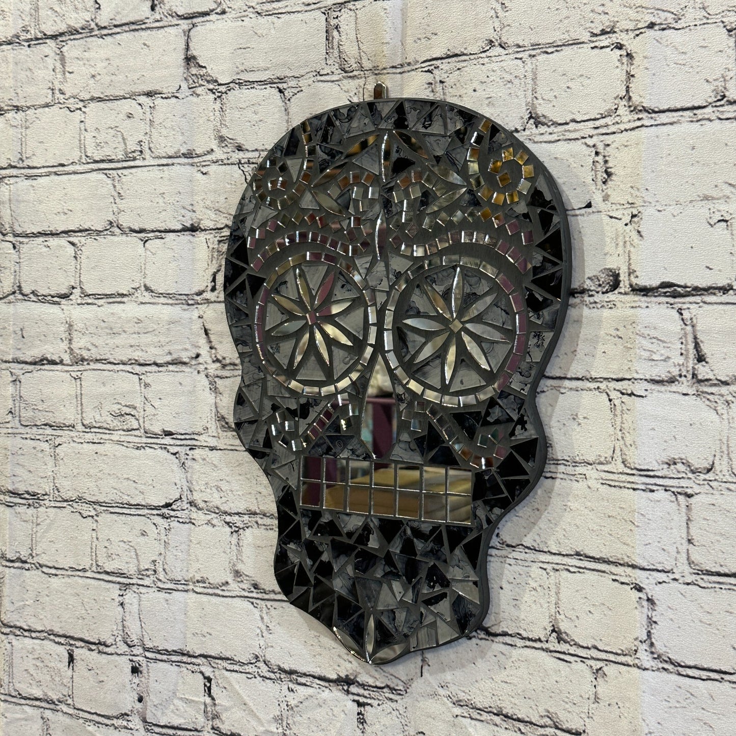 Black Grey Skull Mosaic Tile Wall Mirror 40cm x 28cm 16 Inches Handmade New