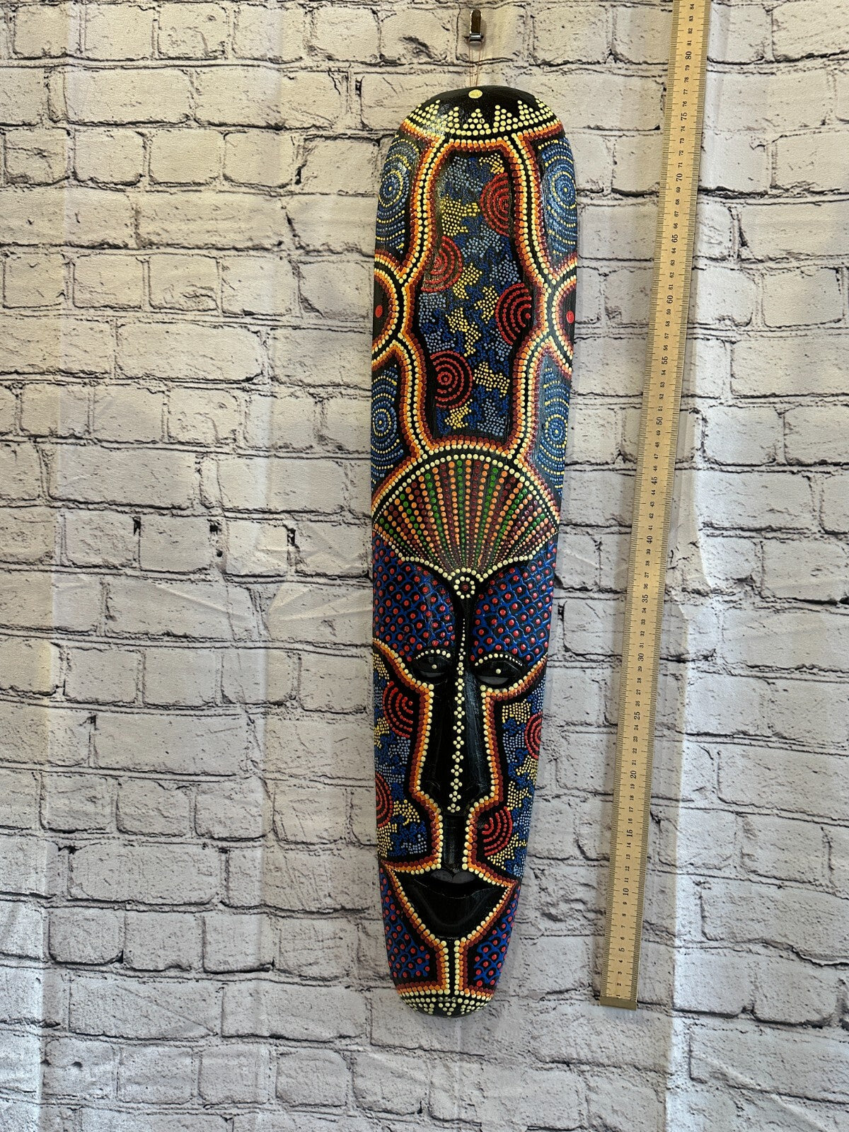 Mask 80cm Carved Wooden Dot Painted Ethnic Tribal Tiki Wall Art Handmade No 3