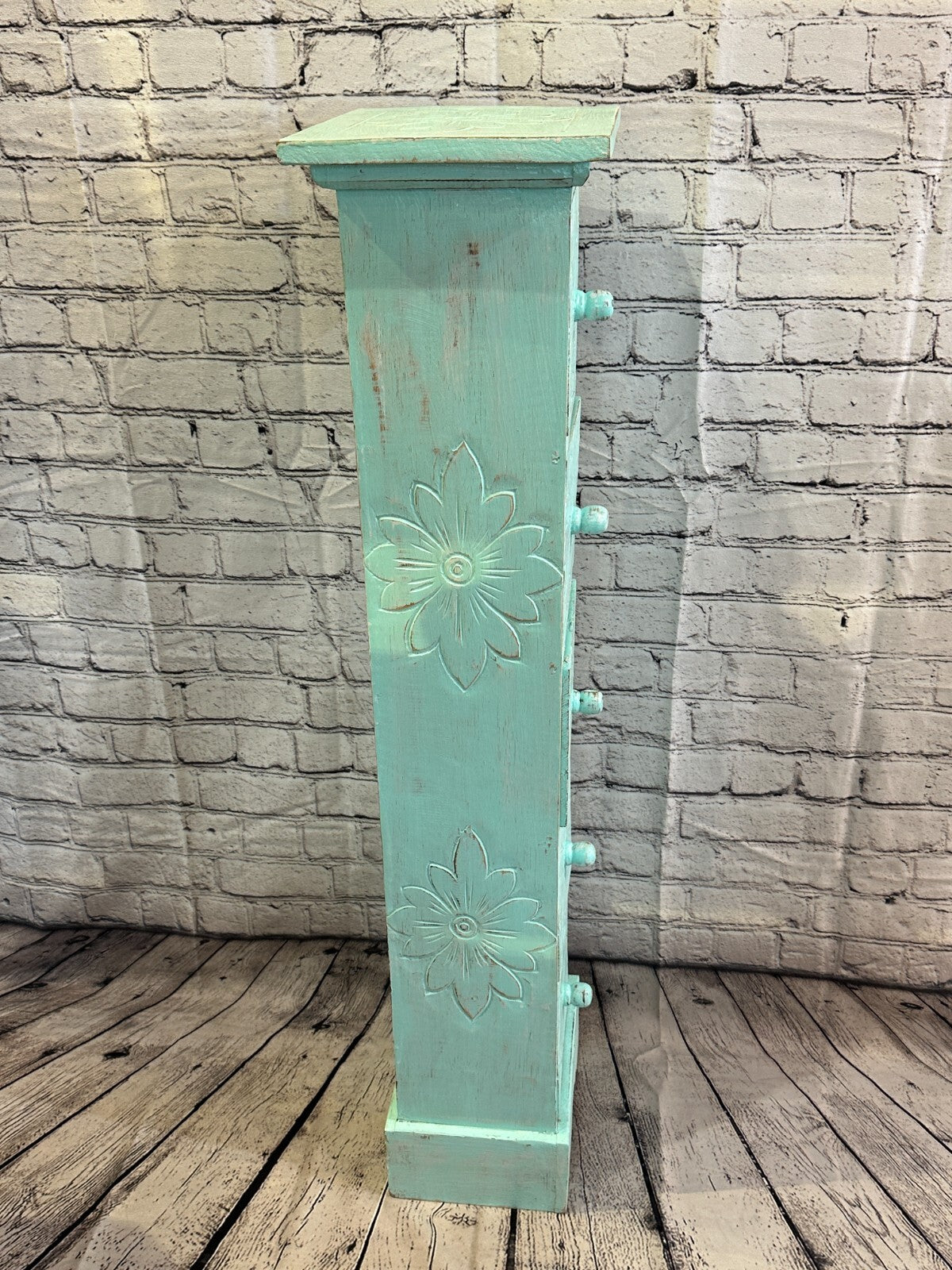 100cm x 25cm Blue 5 Draw Wooden Side Cabinet Living Hallway Storage Furniture