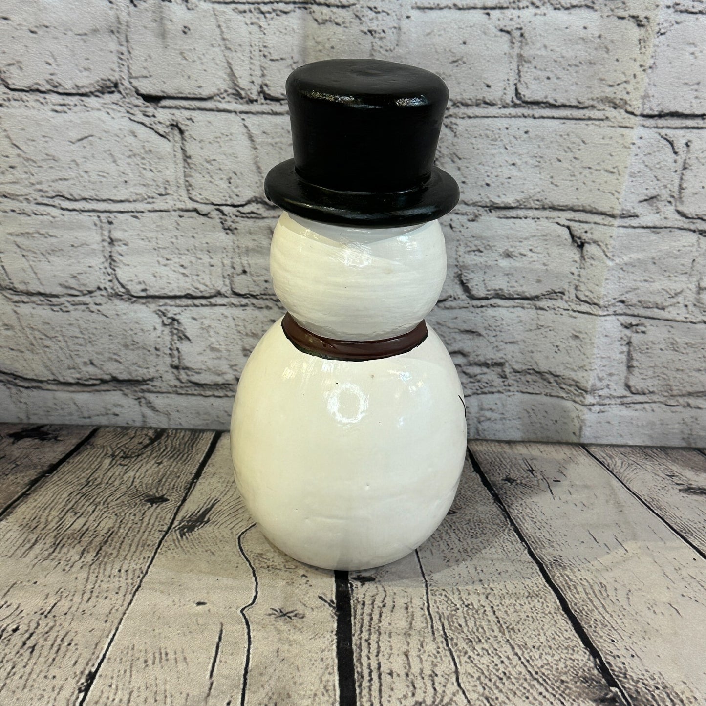 25cm x 12cm Black Top Hat Snowman Handcrafted Wood Xmas Christmas Ornament
