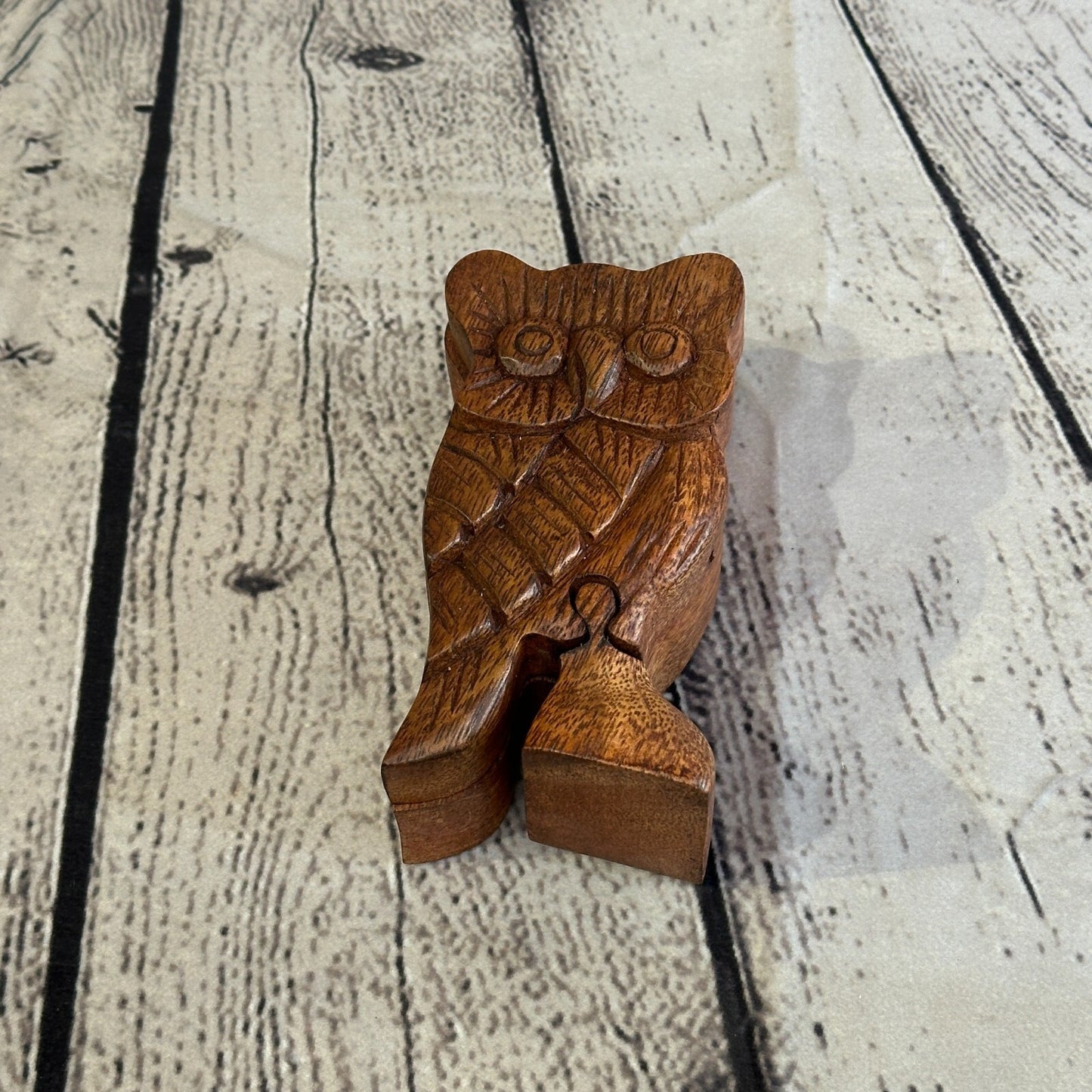 Carved Standing Owl 4 Bit Wooden Puzzle Box Secret Box Magic Trinket Handmade