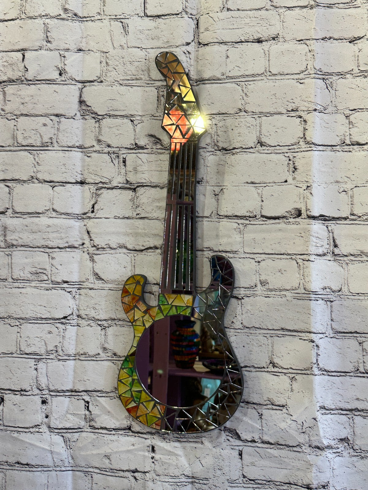 Yellow Guitar Mosaic Tile Wall Mirror 60cm x 20cm 24 Inches Handmade New
