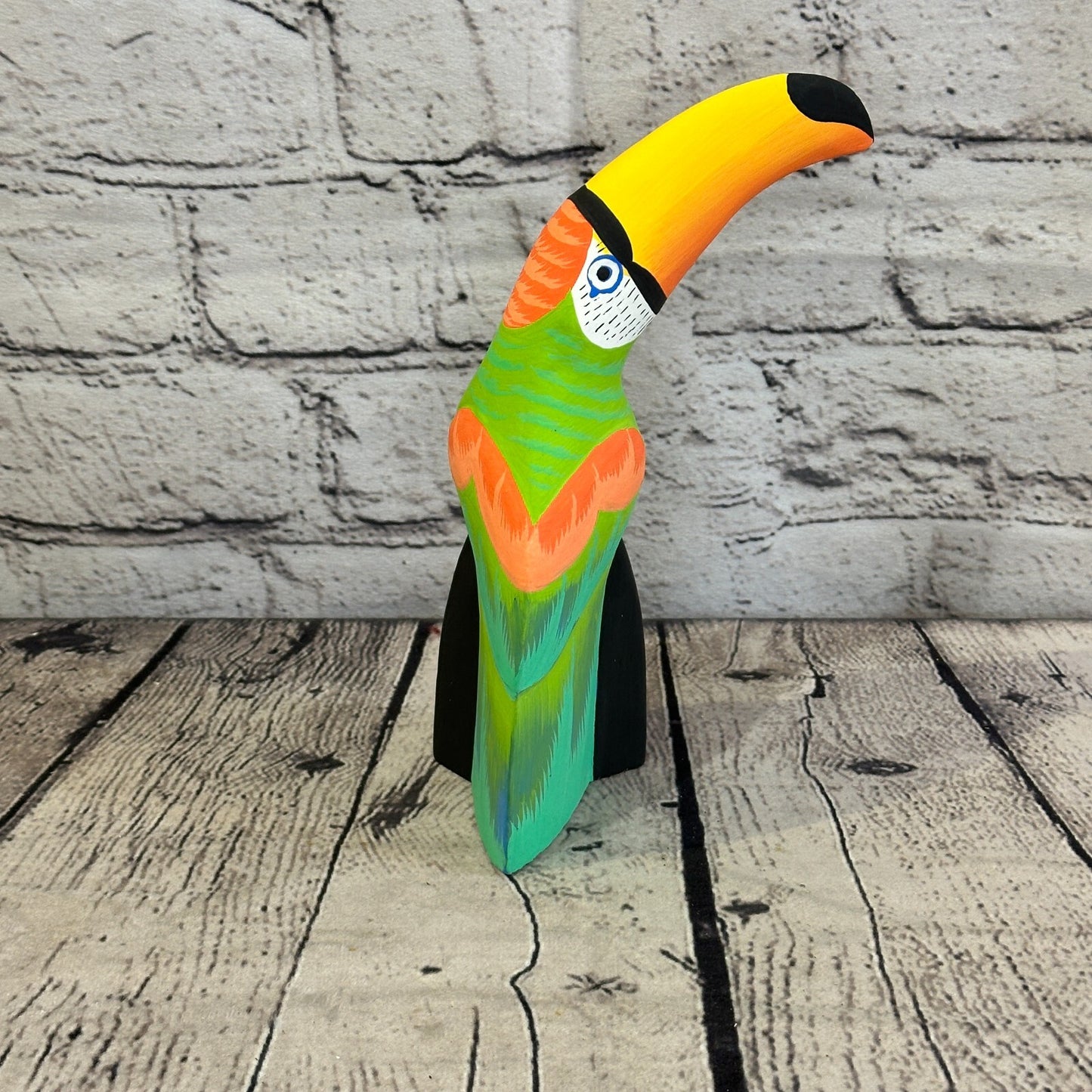 15cm Green Toucan Bird Ornament Statue Fair Trade Hand Made Carved Wood