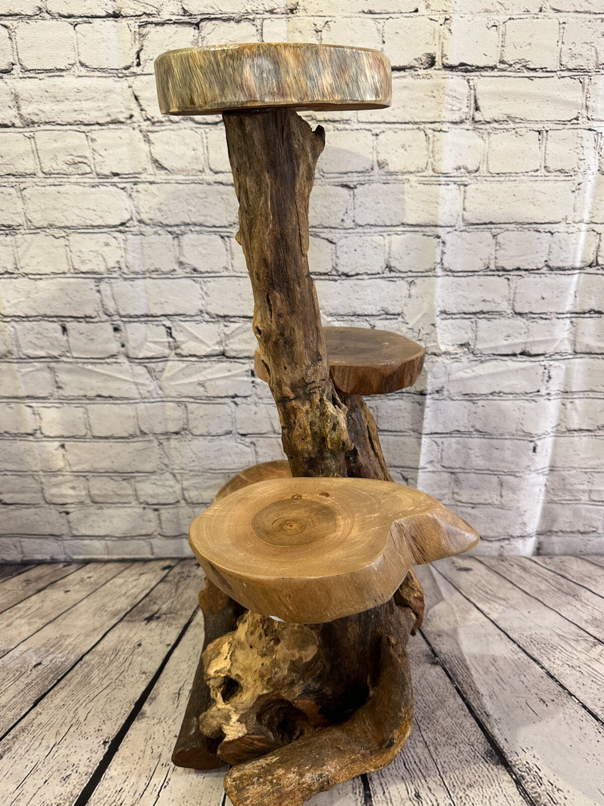 63cm x 38cm Quad Teak Root Wood Mushroom Coffee Table Side Home Furniture