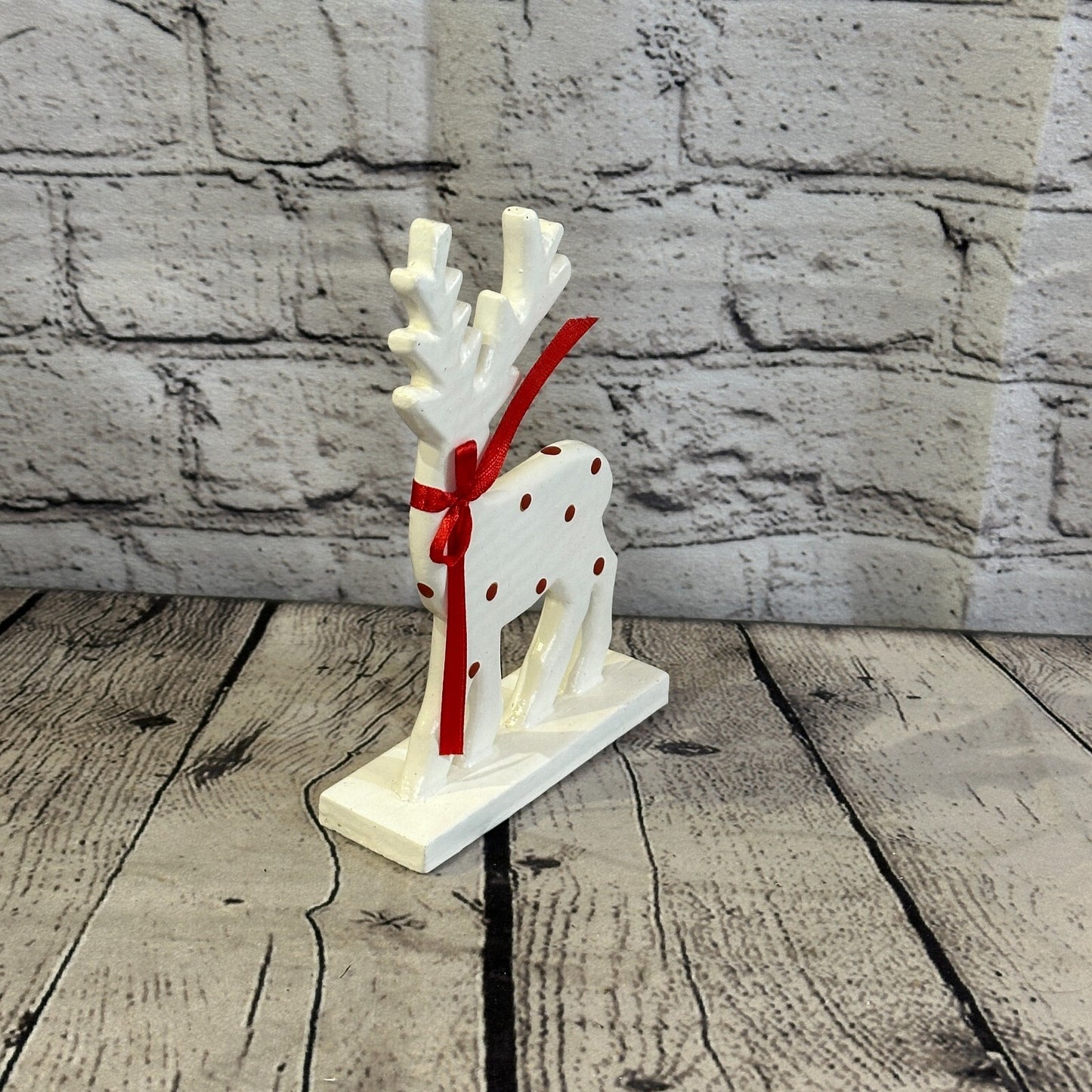 18cm x 10cm White Handcrafted Wood Reindeer Xmas Christmas Ornament Antlers