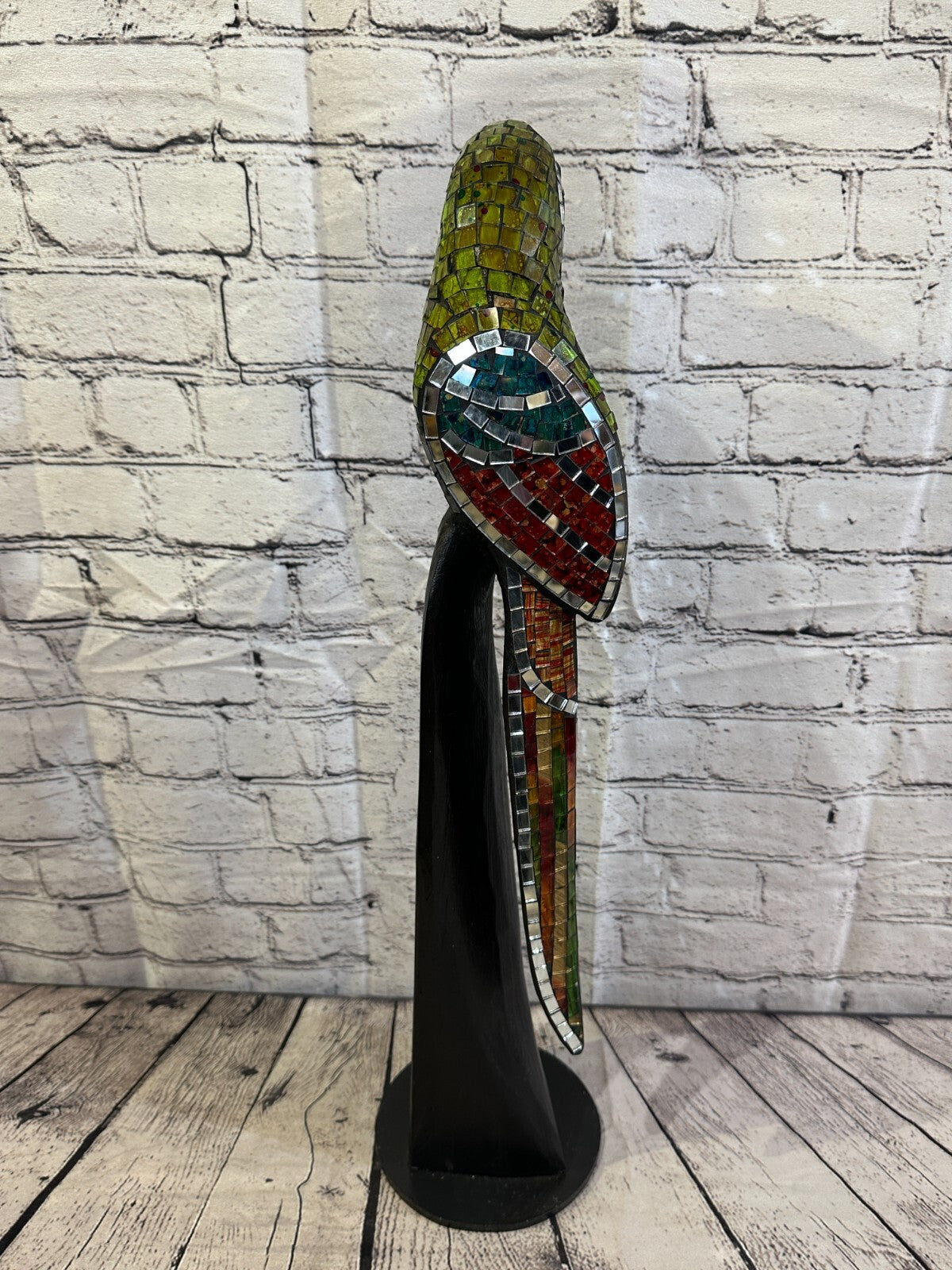 60cm Mosaic Parrot Bird Ornament Statue Fair Trade Handmade Carved Wood Design 1