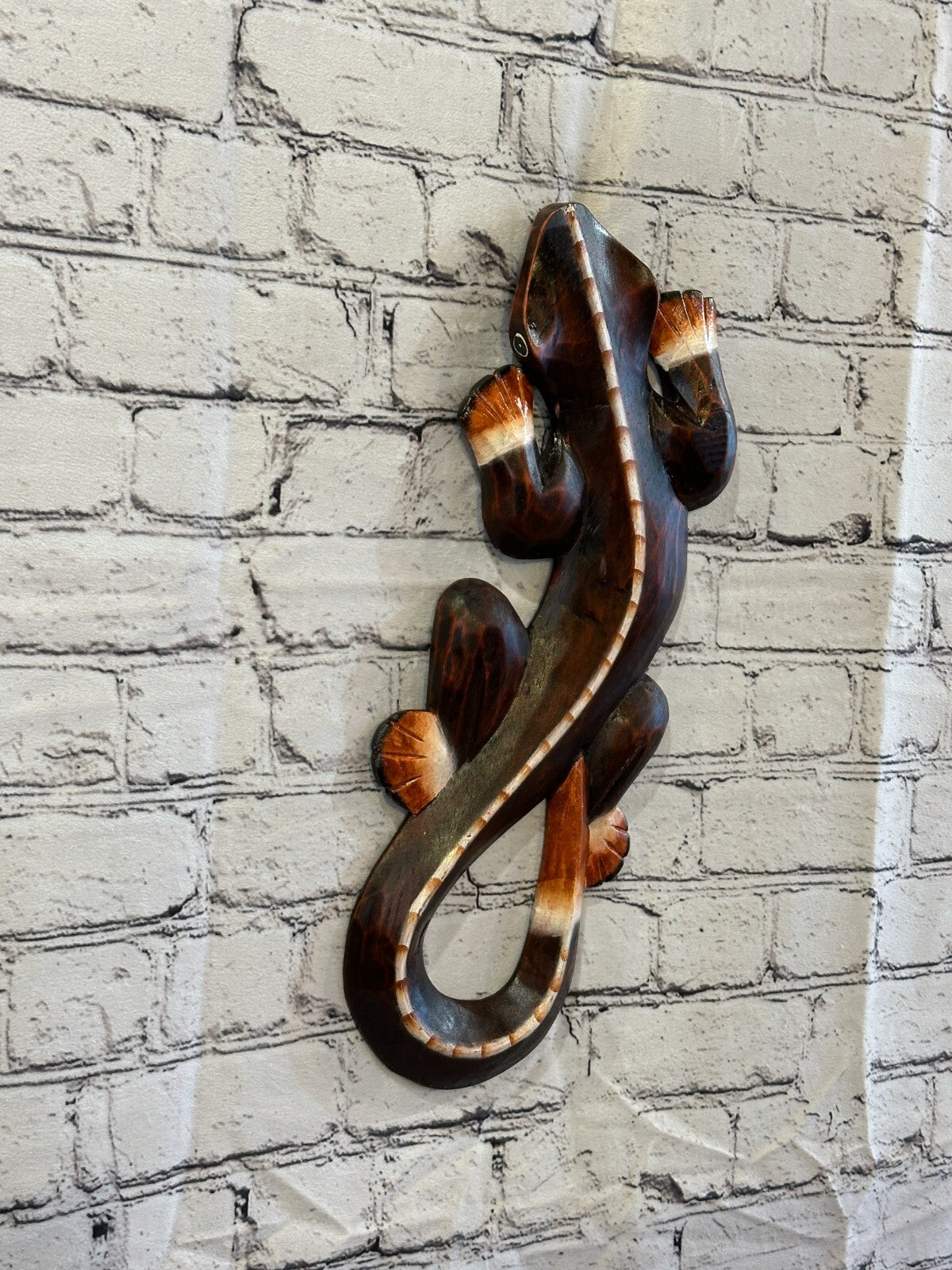 40cm Gecko Lizard Brown Wood Wall Hanging Wooden Ornaments Wood Carving
