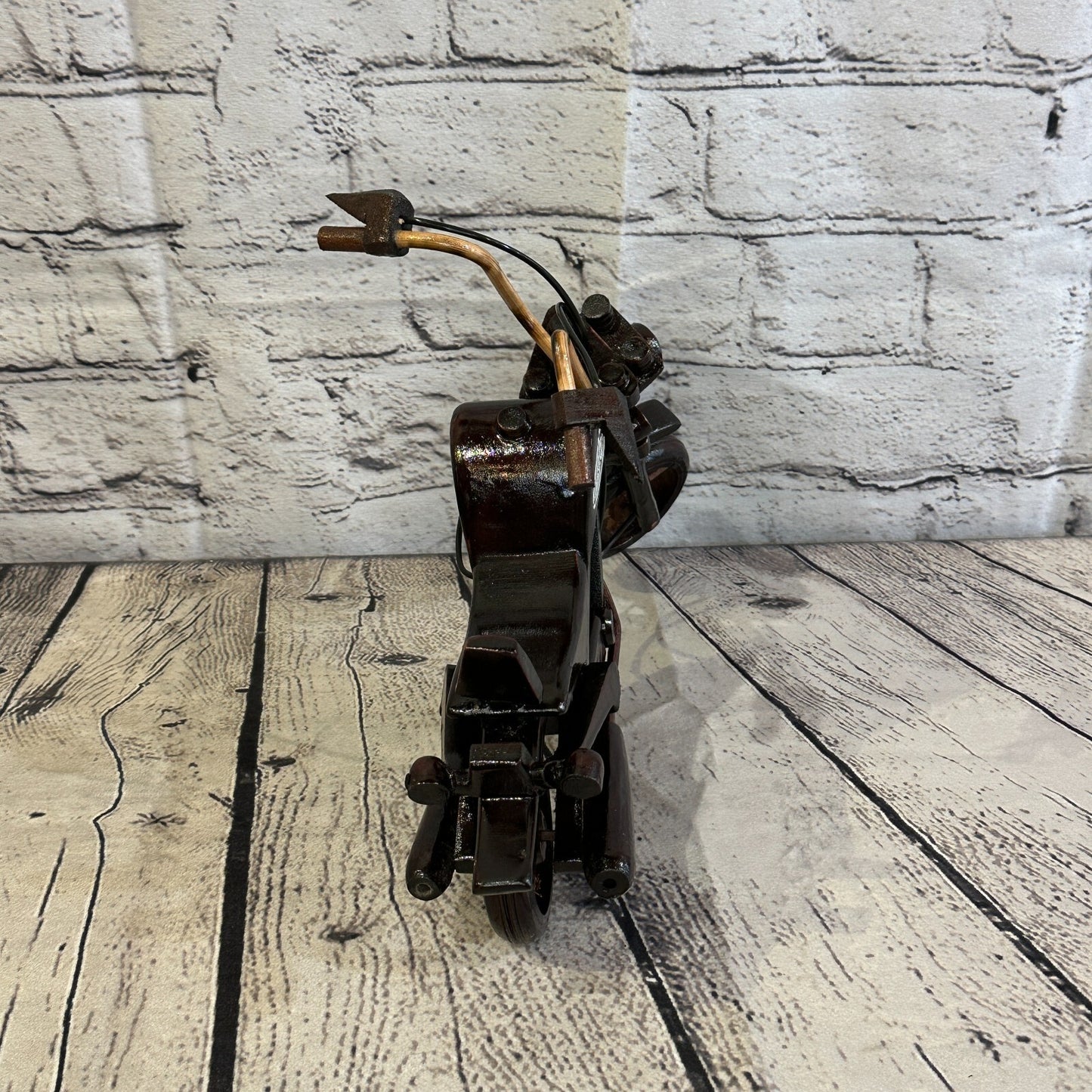 25cm Large Dark Wood Motorbike Motorcycle Model Wooden Ornament Decorative Bike