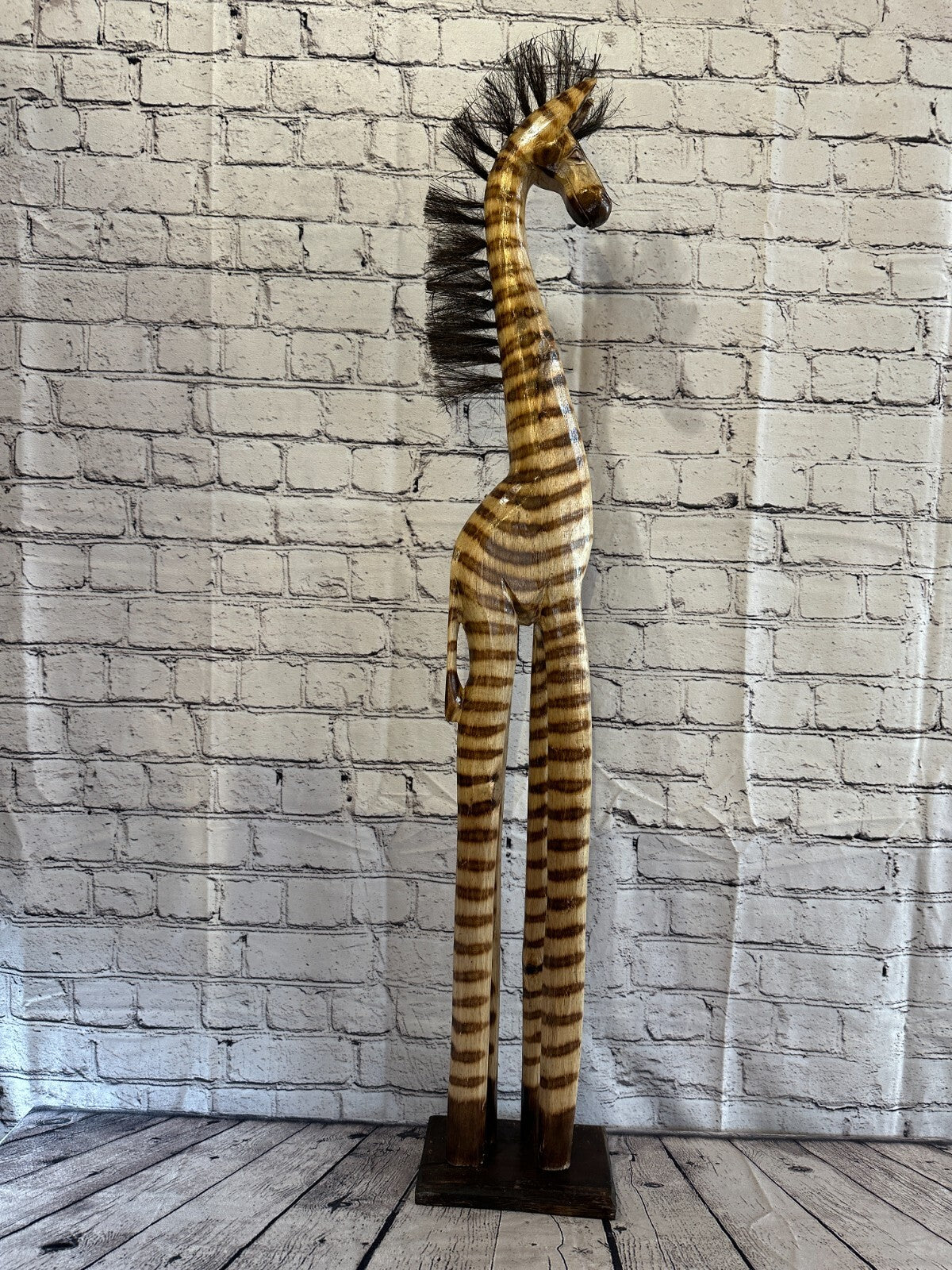 100cm Burnt Pattern Wood Horse Tall Statue Wood Modern Hand Carved Painted
