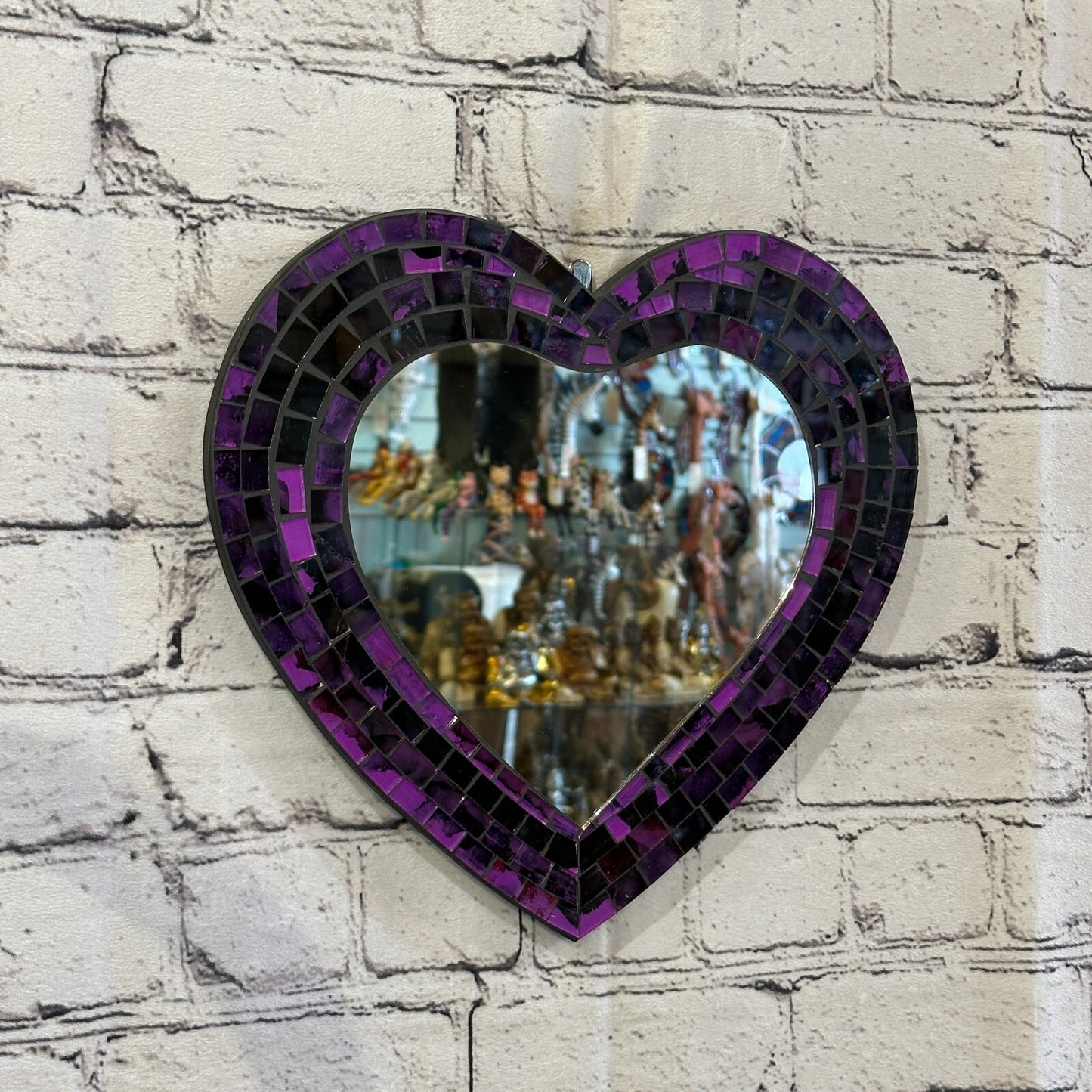 Purple Heart Shape Mosaic Tile Wall Mirror 28cm x 25cm 10 Inches Handmade New
