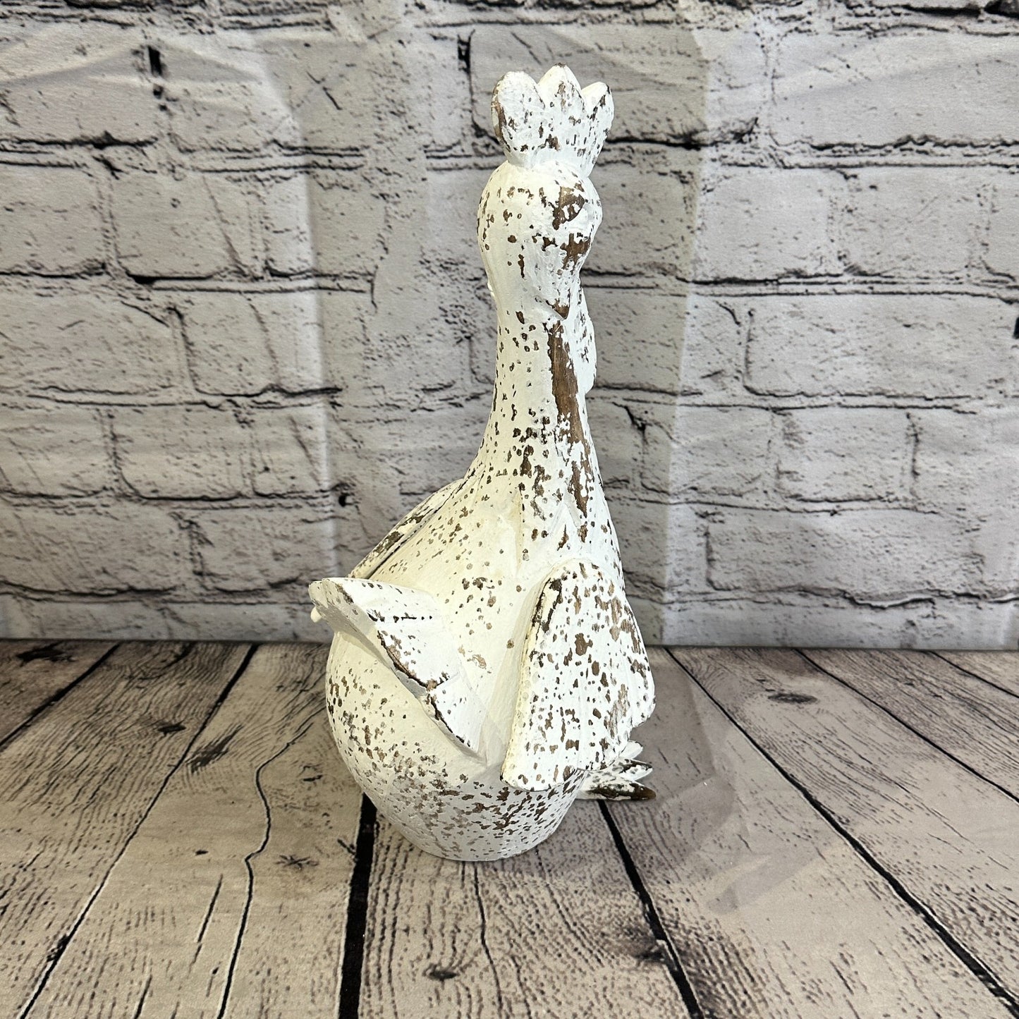 30cm x 15cm White Shabby Wooden Rooster Cockerel Retro Collectable Hand Carved