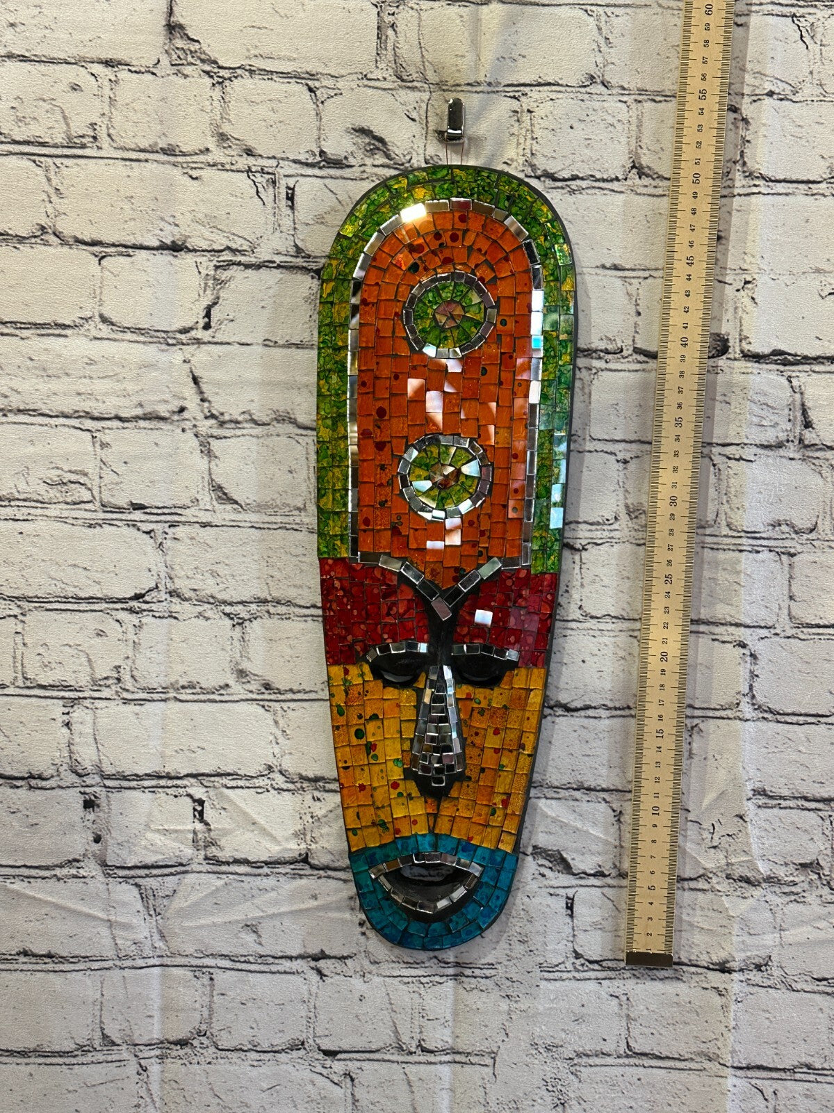 50cm Mosaic Mirror Mask Carved Painted Ethnic Tribal Wall Art Handmade Design 1