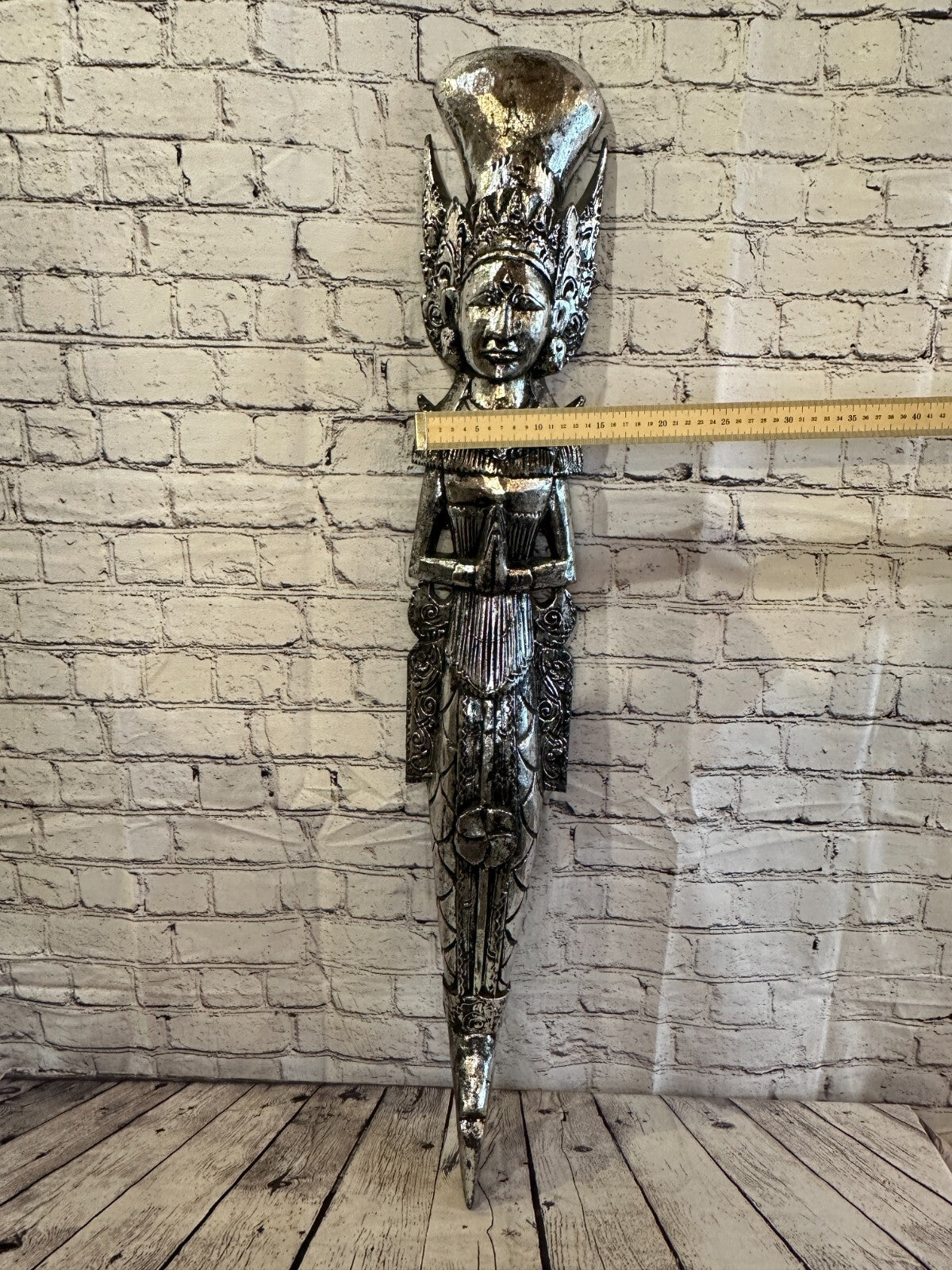Silver Antique Colour Sita Dewi Bali Rice Goddess Wings Mermaid Wood 100cm Pair
