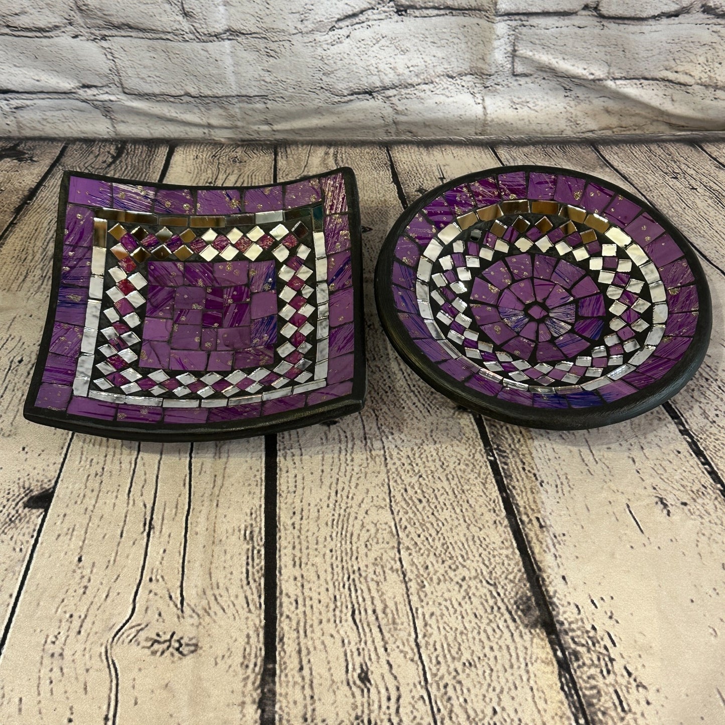 30cm Purple Square Mosaic Handmade Ceramic Glass Tile Bowl Fruit