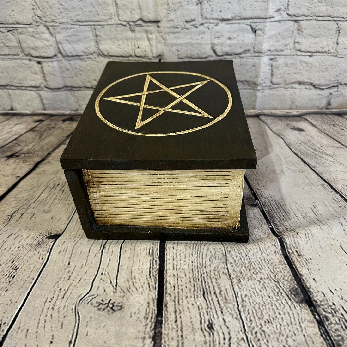 22cm x 17cm Book Wooden Gothic Pentagram Symbol Coffin Jewellery Trinket Box