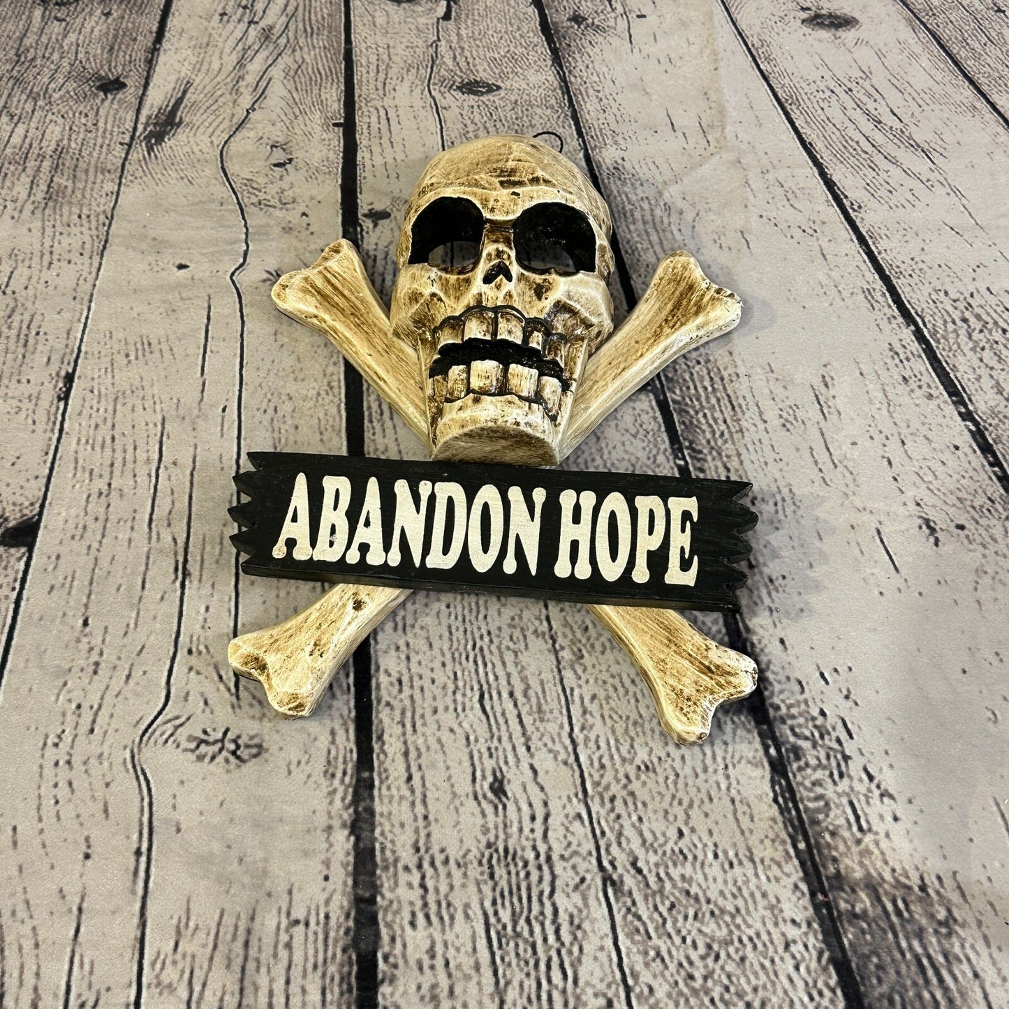 Skull & Crossbones Abandon Hope Pirate Sign Door Plaque 20cm x 20cm Handmade