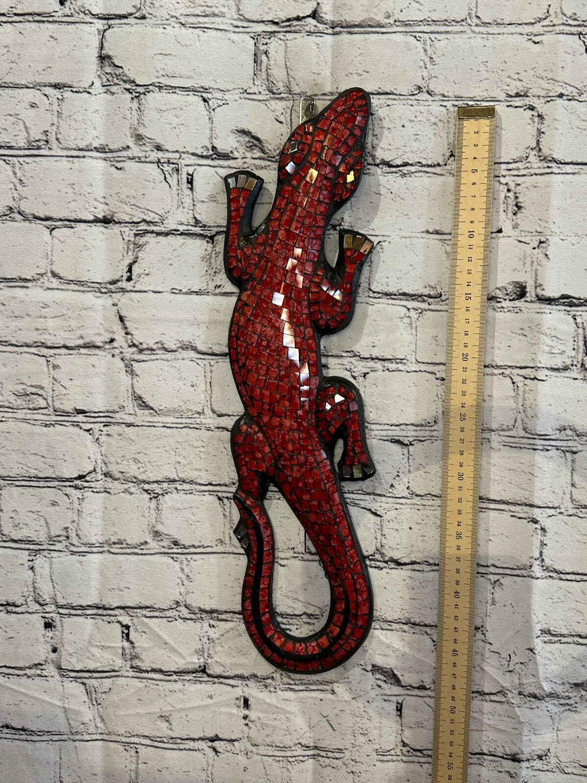 50cm Gecko Red Mosaic Wall Hanging Wooden Ornaments Wood Carving