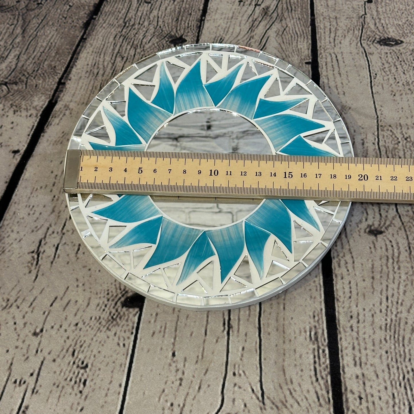 Turquoise Blue Flame Sun Mosaic Tile Wall Mirror 20cm x 20cm 8 Inches Handmade