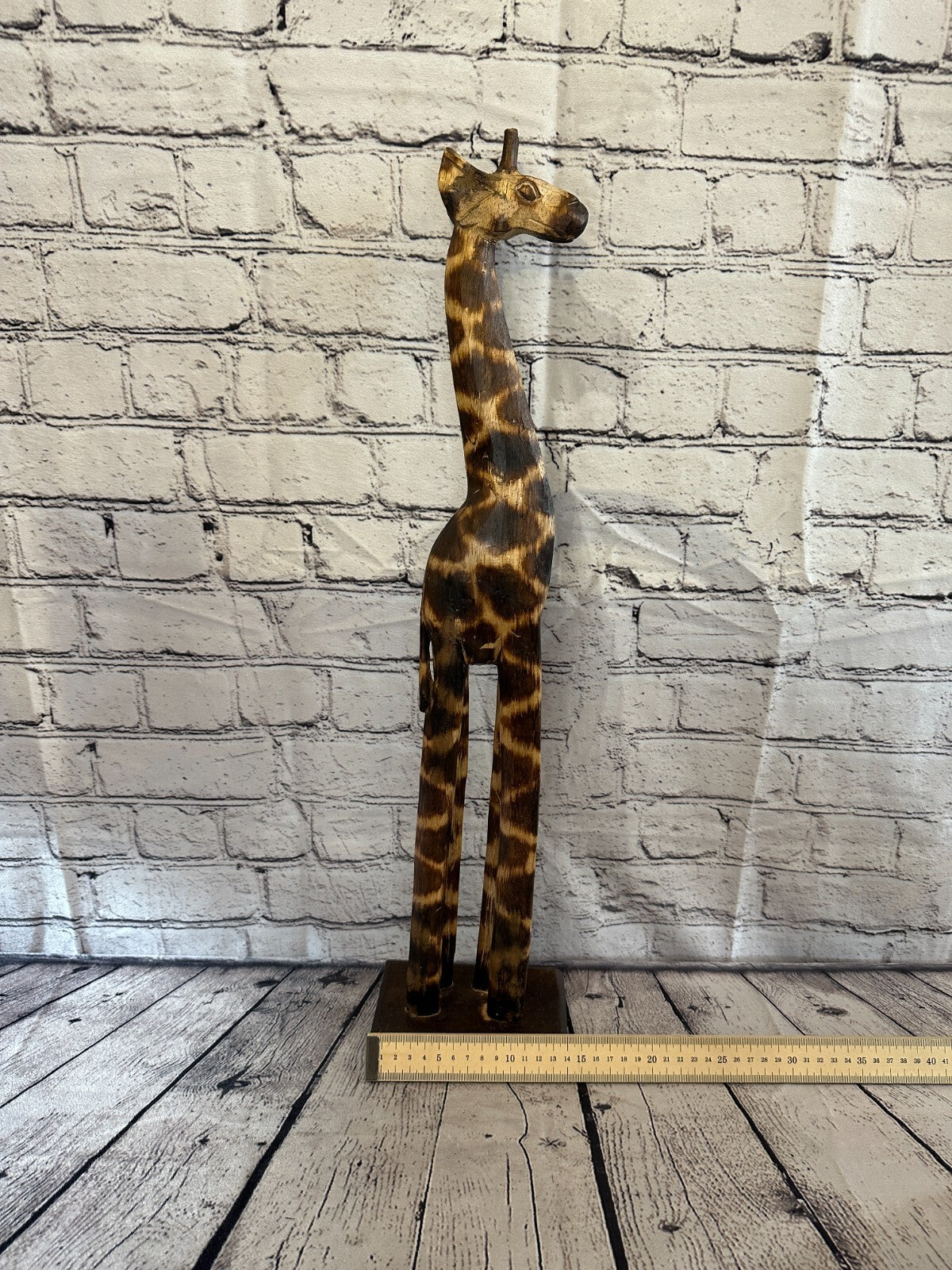 60cm Burnt Pattern Wood Giraffe Tall Statue Wood Modern Hand Carved Painted