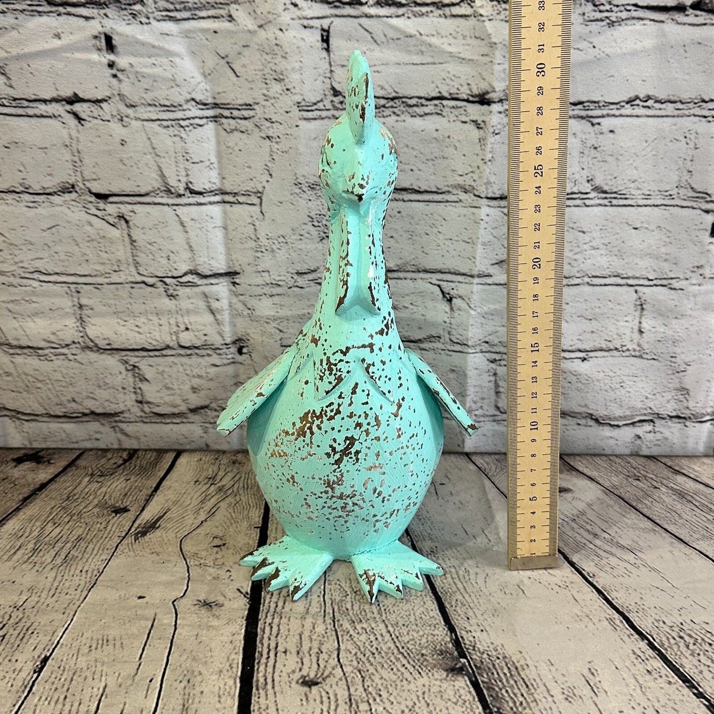 30cm x 15cm Green Shabby Wooden Rooster Cockerel Retro Collectable Hand Carved
