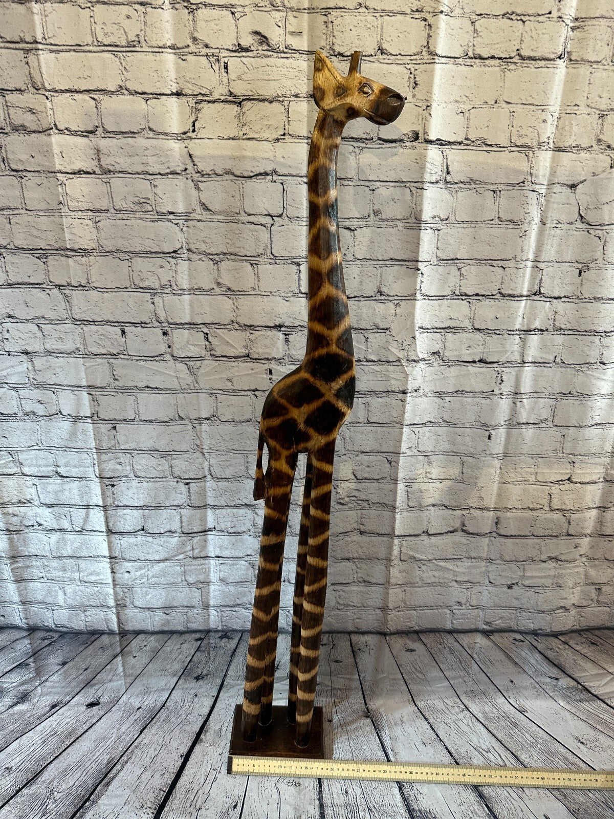 120cm Burnt Pattern Wood Giraffe Tall Statue Wood Modern Hand Carved Painted