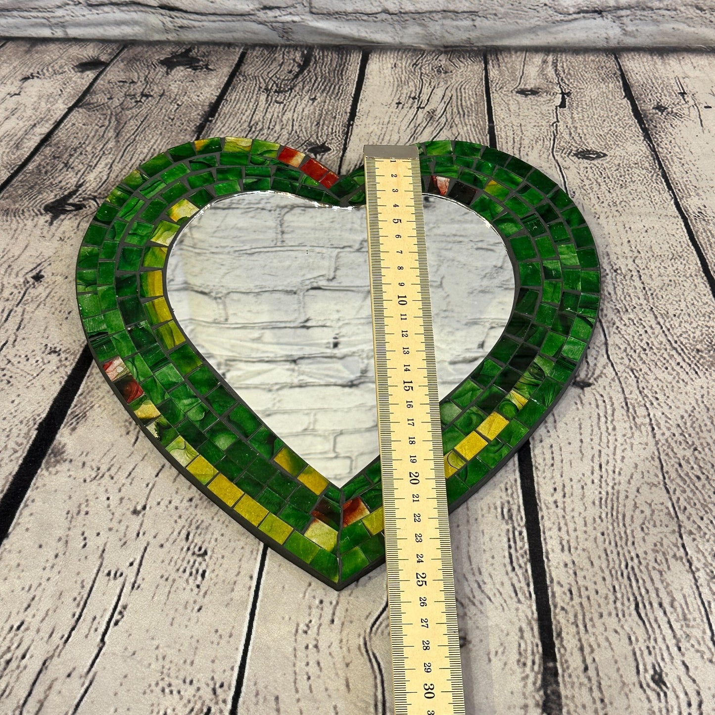 Green Heart Shape Mosaic Tile Wall Mirror 28cm x 25cm 10 Inches Handmade New