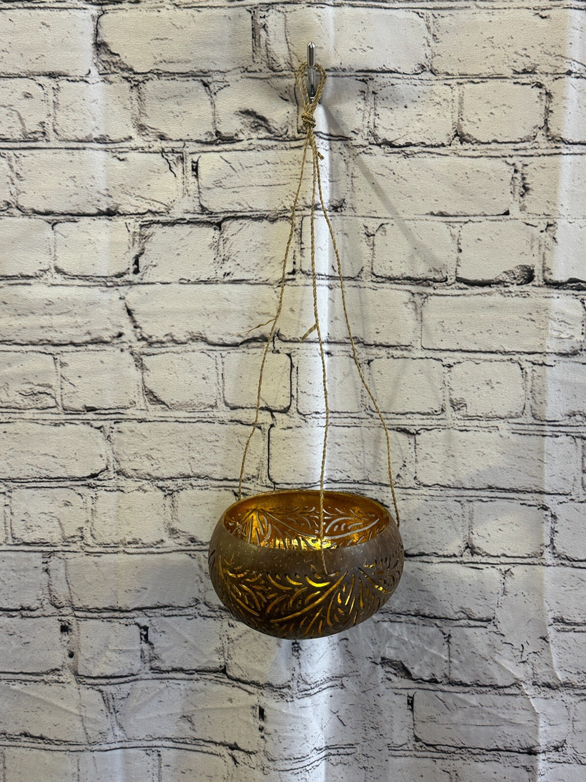 Gold Inside Coconut Shell Hanging Basket Orchid Planter Balcony Decorative Vase