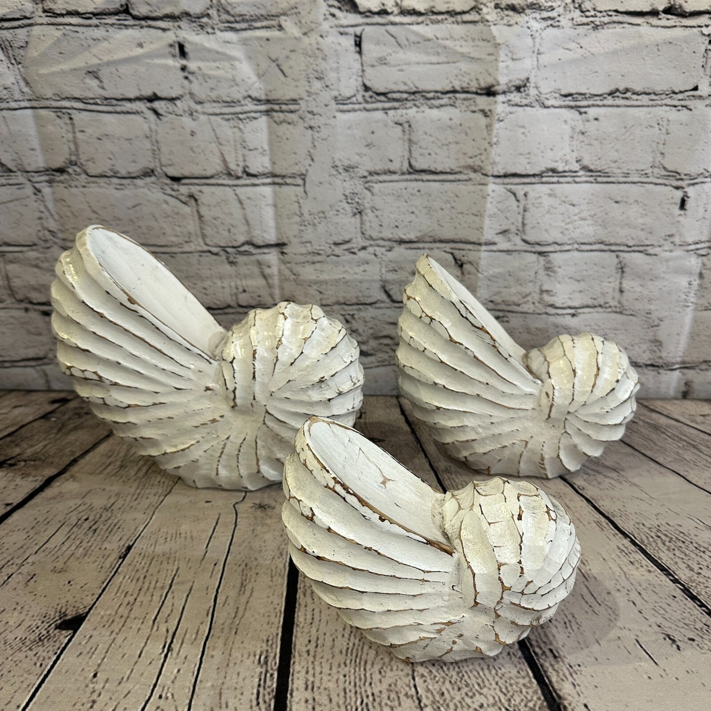 15cm White Polish Nautilus Shell Ornament Decor Carved Light Wood Parcel Figure
