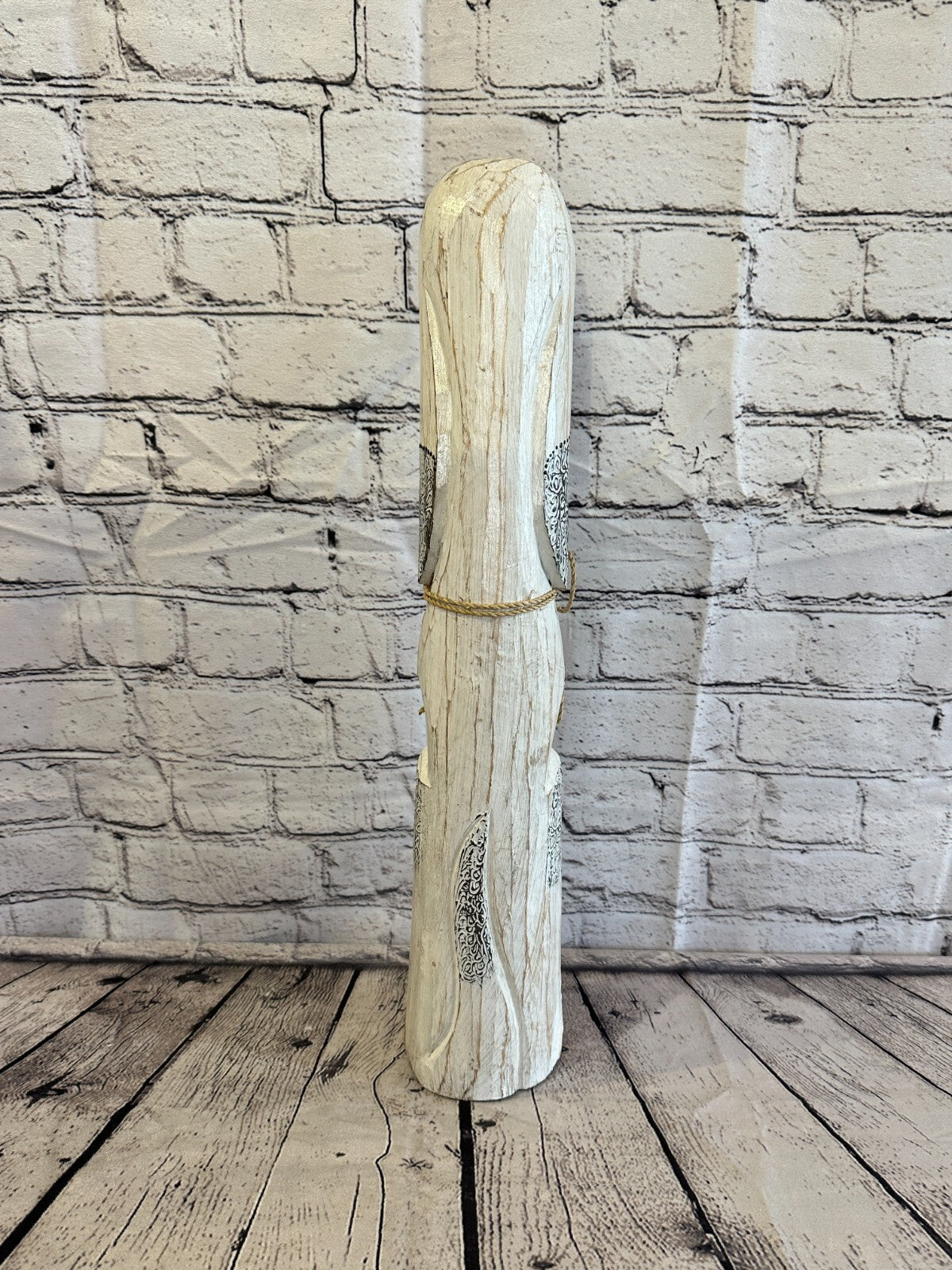 50cm White Flower Wooden Shabby Dog Statue Ornament Fair Trade Handcarved