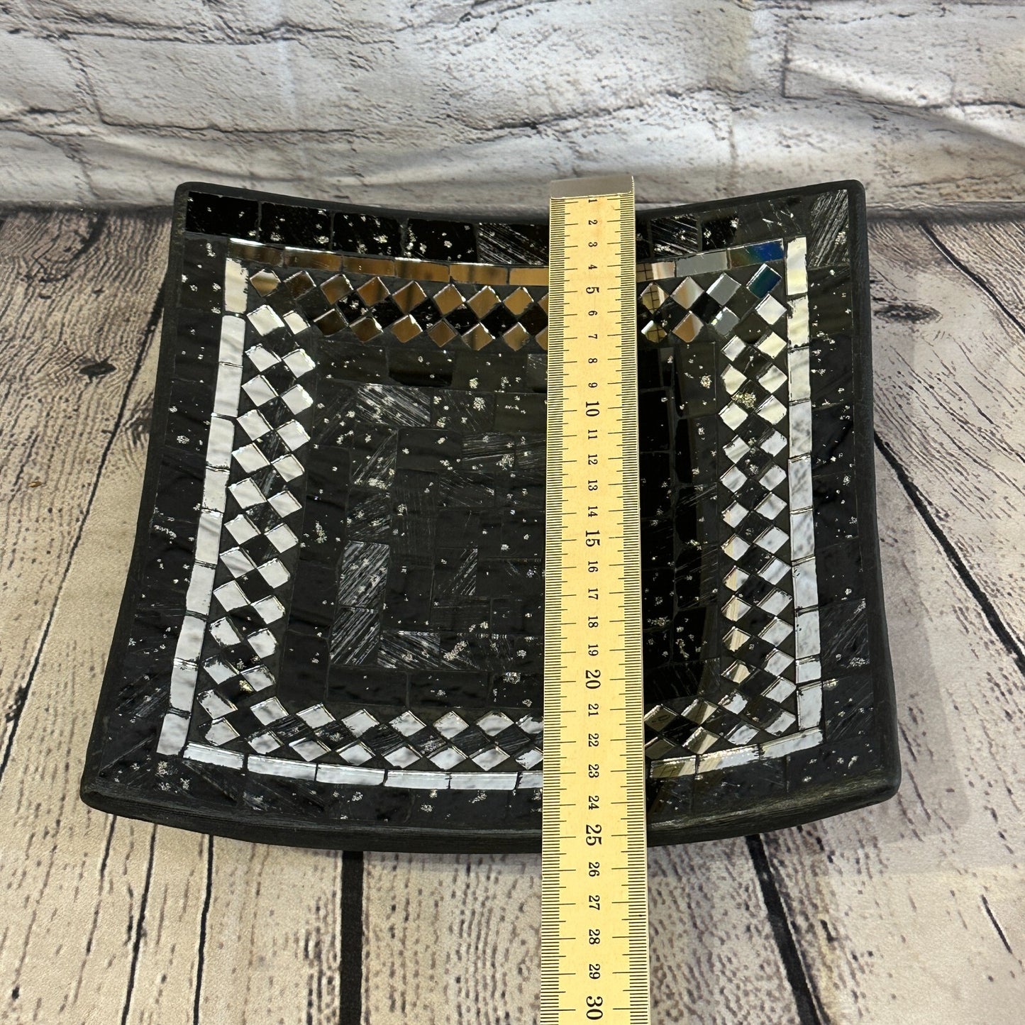 25cm Black Square Mosaic Handmade Ceramic Glass Tile Bowl Fruit