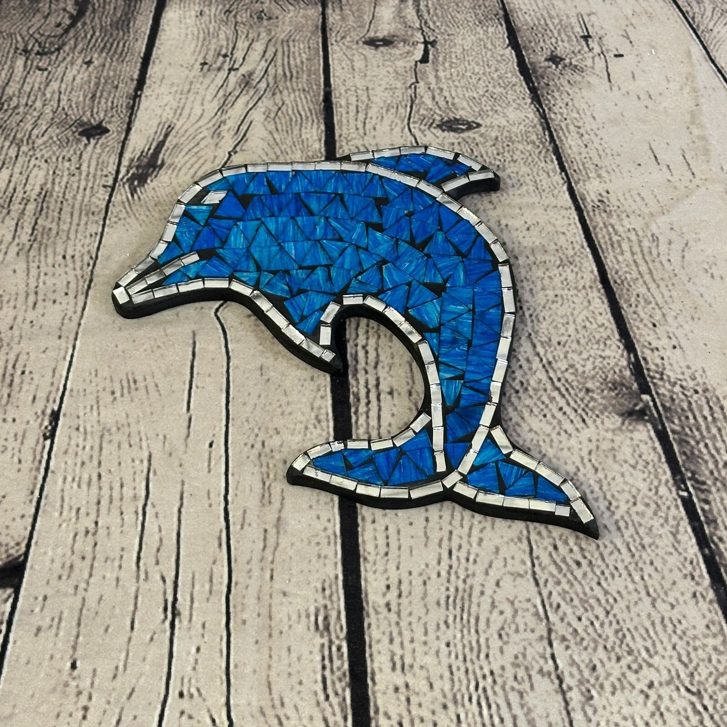 Dark Blue Dolphin Fish Mosaic Tile Wall Mirror 20cm x 20cm Handmade New