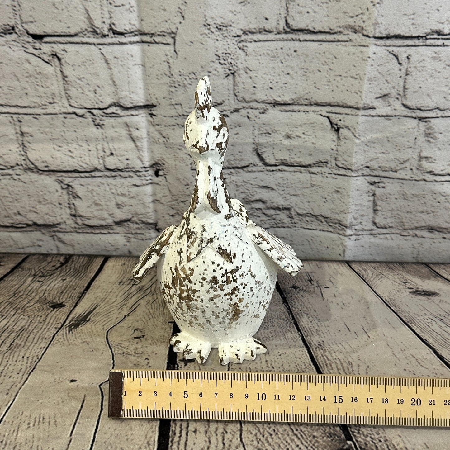 20cm x 10cm White Shabby Wooden Rooster Cockerel Retro Collectable Hand Carved