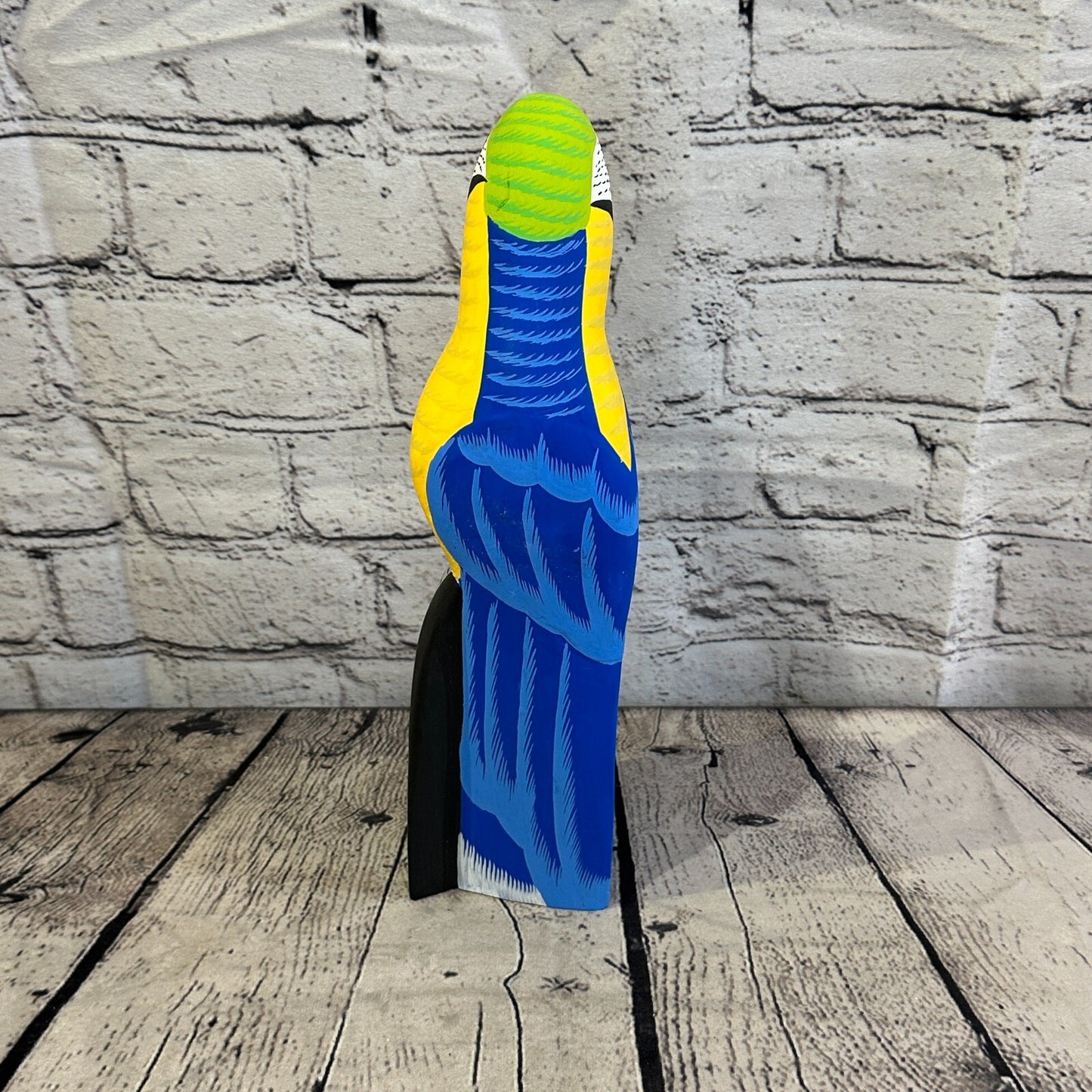 30cm Blue Parrot Bird Ornament Statue Fair Trade Hand Made Carved Wood