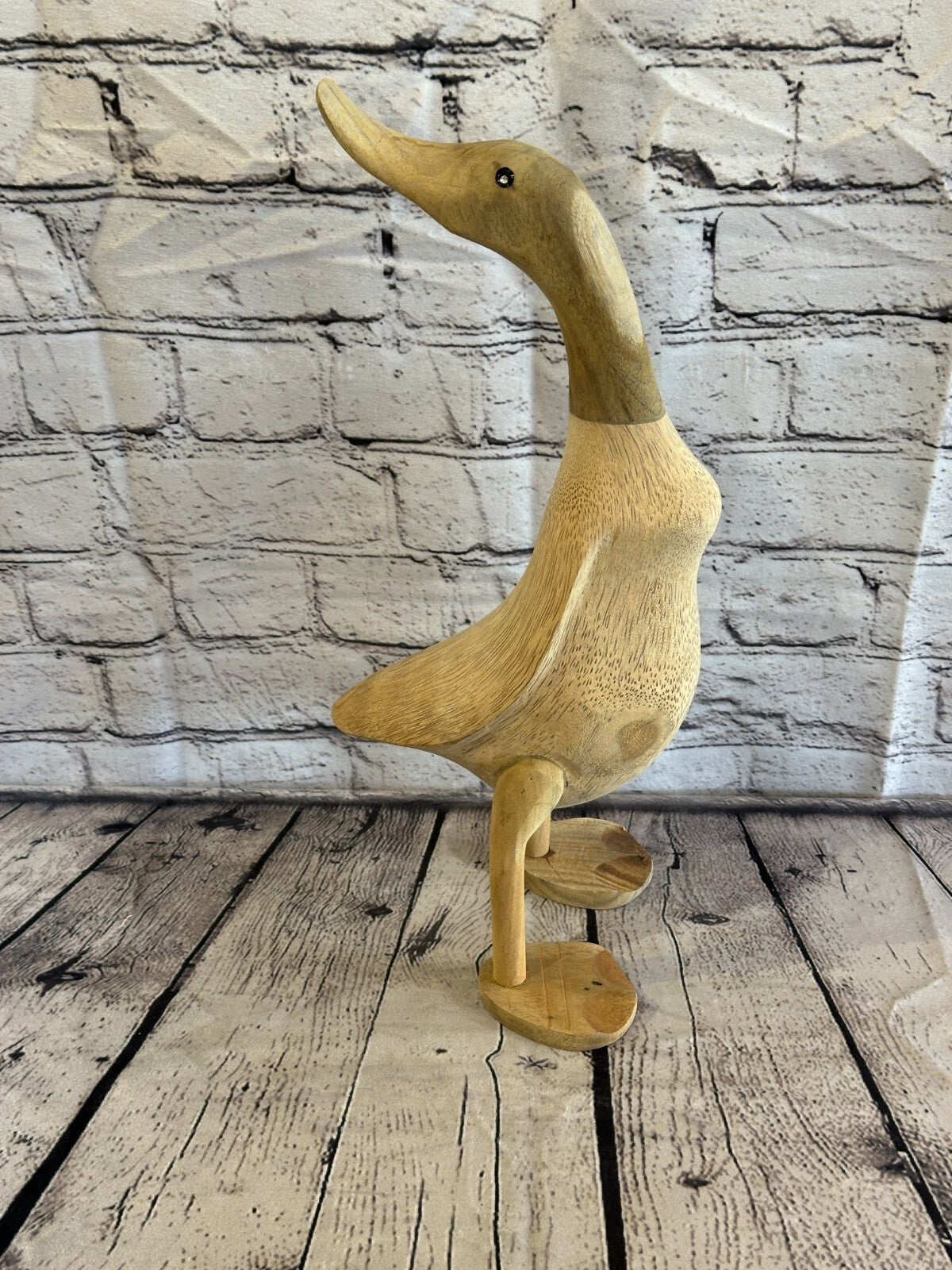 Looking Back 40cm Tall Wooden Hairy Duckling Baby Duck Bamboo Root Fairtrade