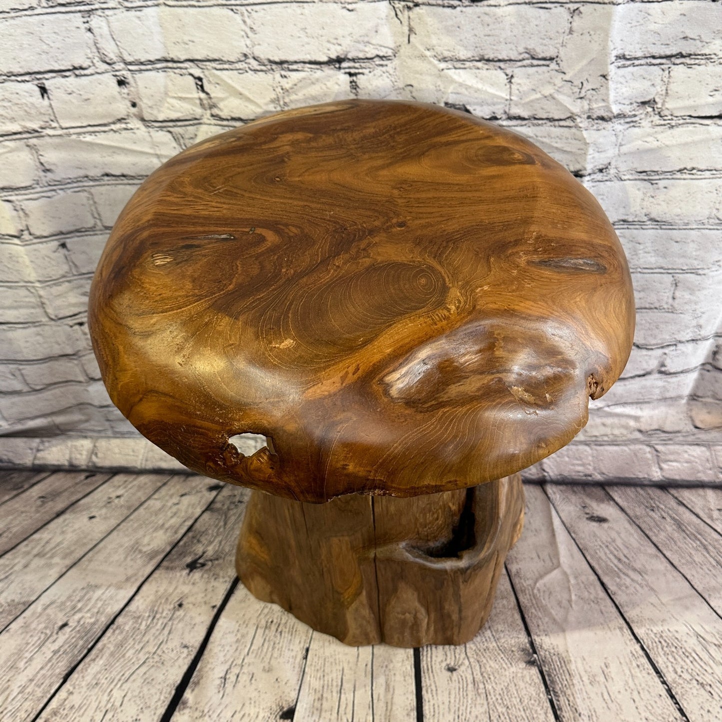 50cm x 35cm Wooden Mushroom Toadstool Sculpture Garden Teak Root Ornament Carved