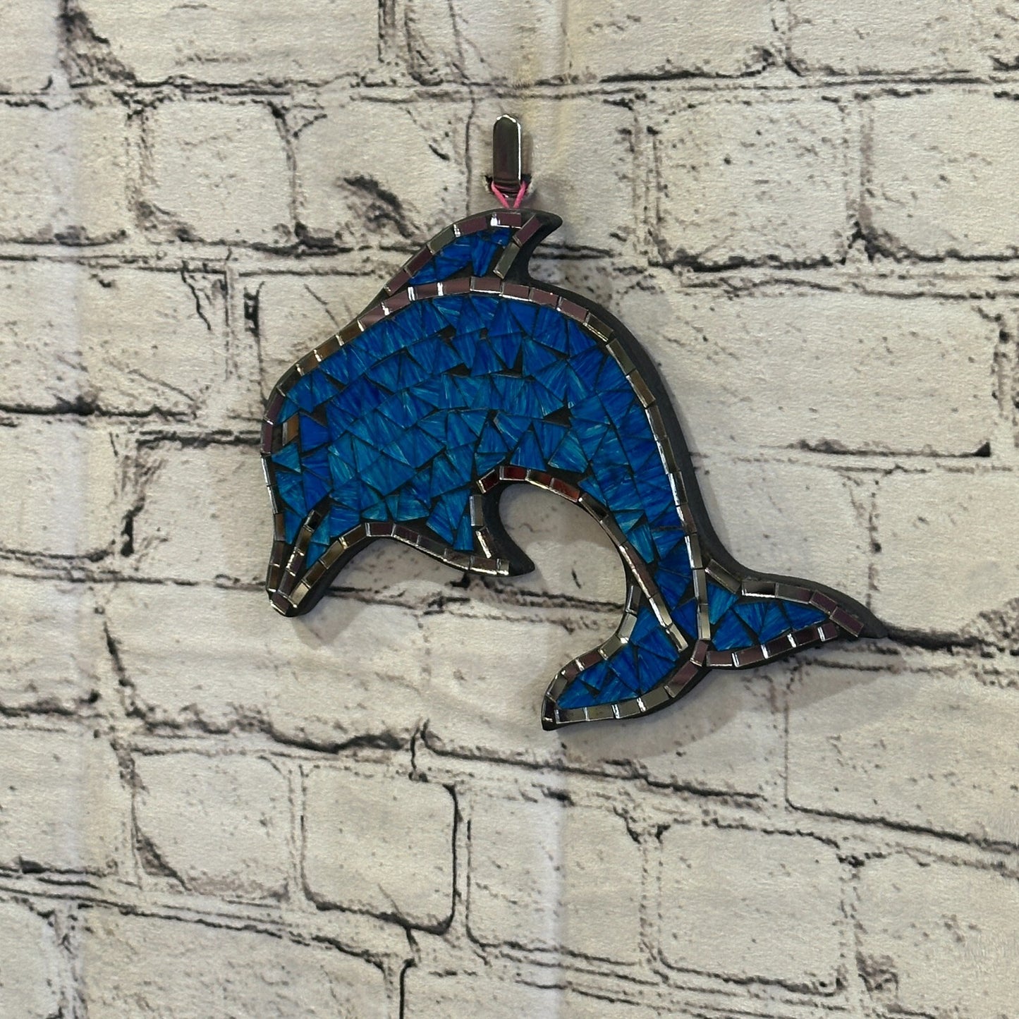 Dark Blue Dolphin Fish Mosaic Tile Wall Mirror 20cm x 20cm Handmade New