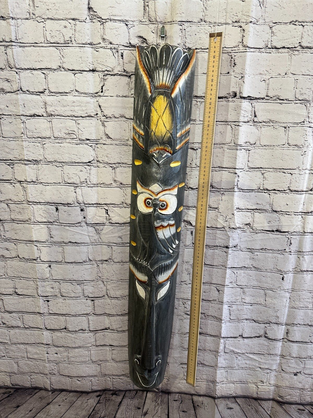 100cm Dark Grey Owl Hand Carved Fair Trade Wooden Animal Wall Art Wall Hang Mask
