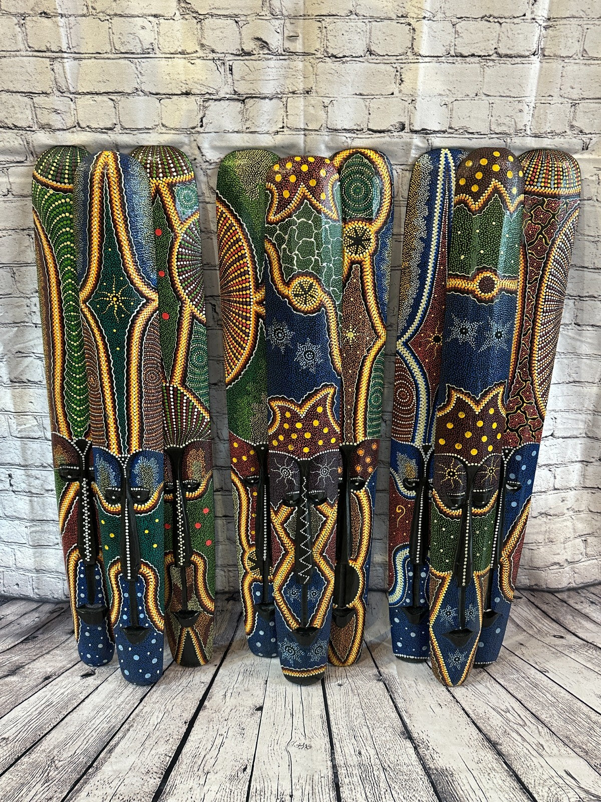 Mask 100cm Carved Wooden Dot Painted Ethnic Tribal Tiki Wall Art Handmade No 6