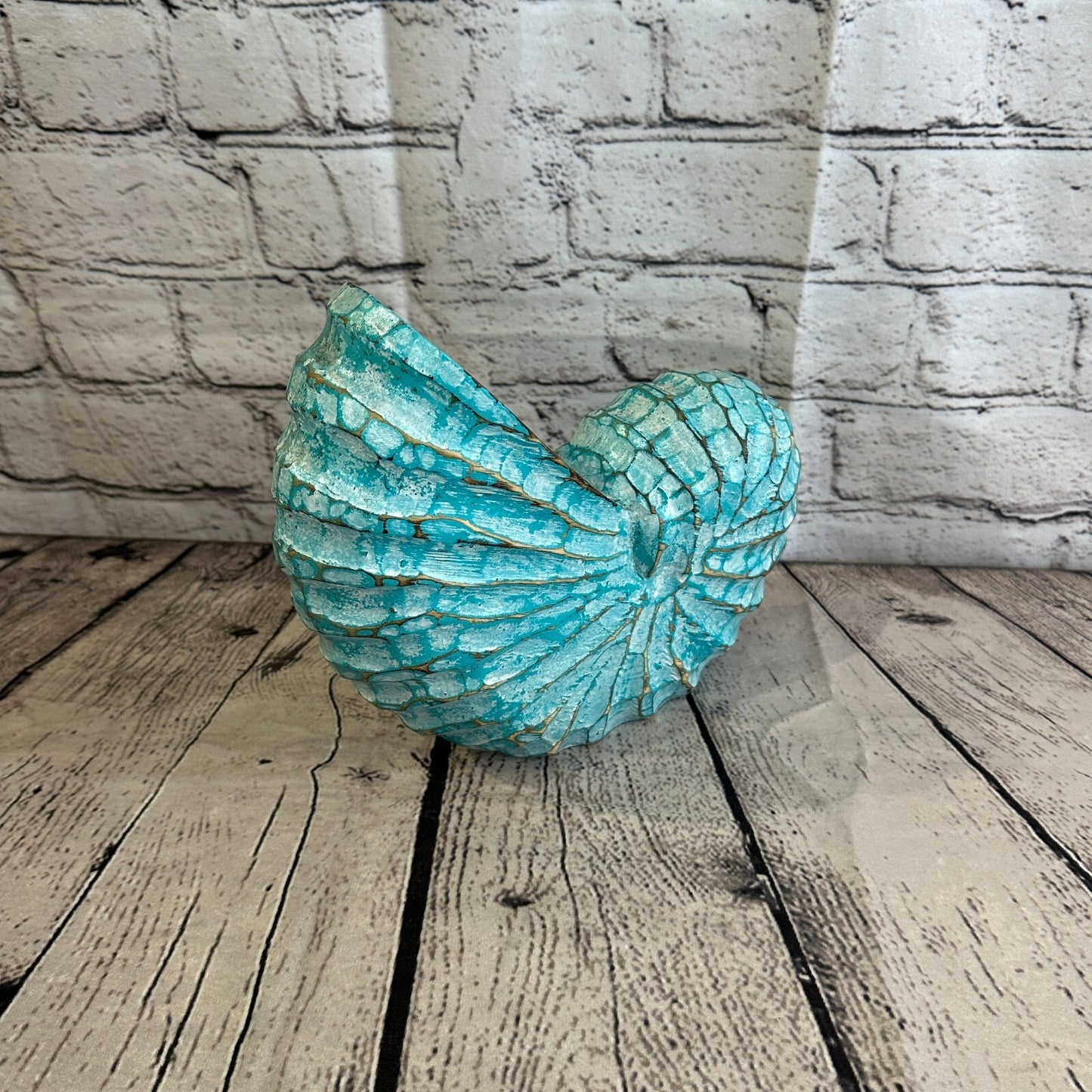 25cm Green Polish Nautilus Shell Ornament Decor Carved Light Wood Parcel Figure