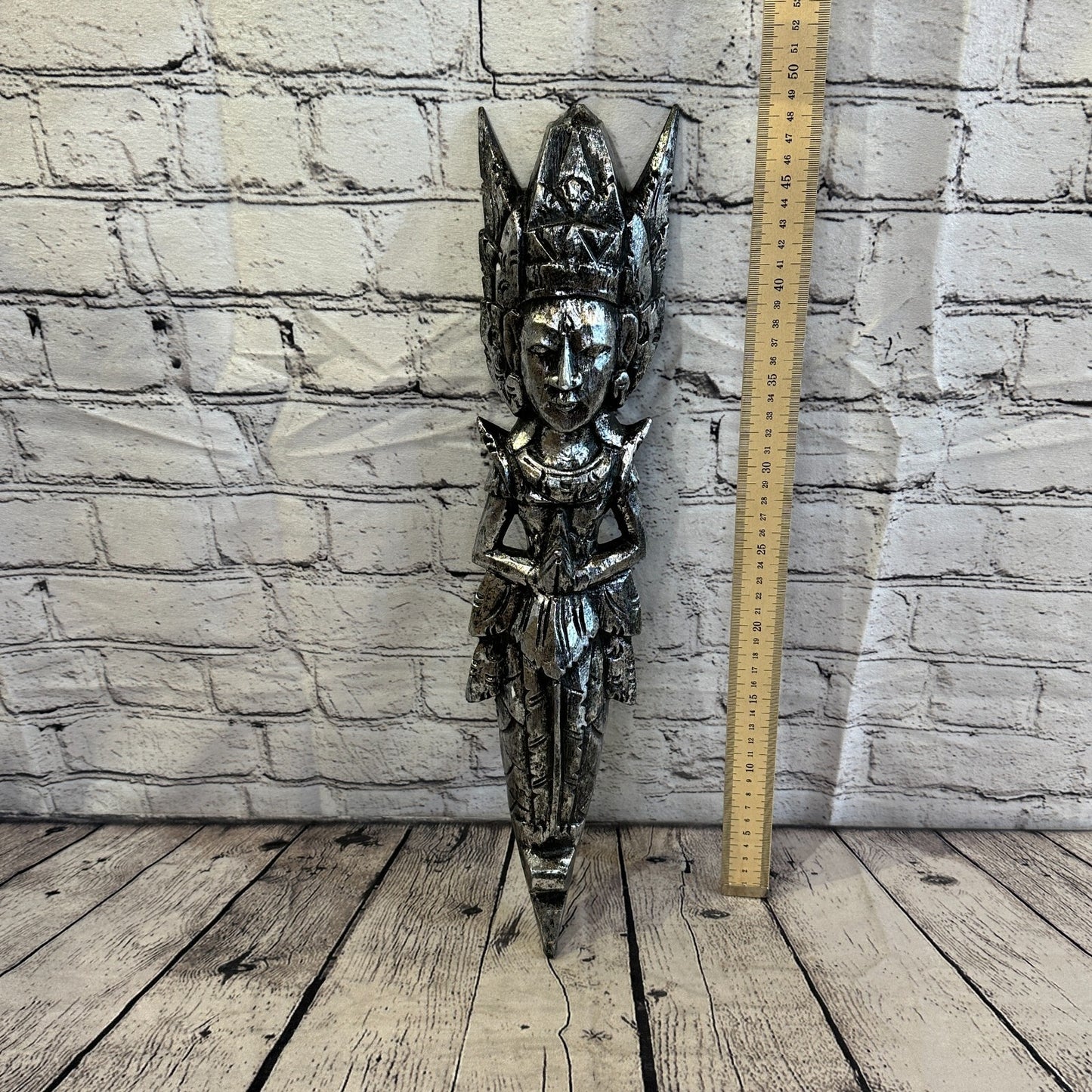 Silver Antique Colour Sita Dewi Bali Rice Goddess Wings Mermaid Wood 50cm Pair